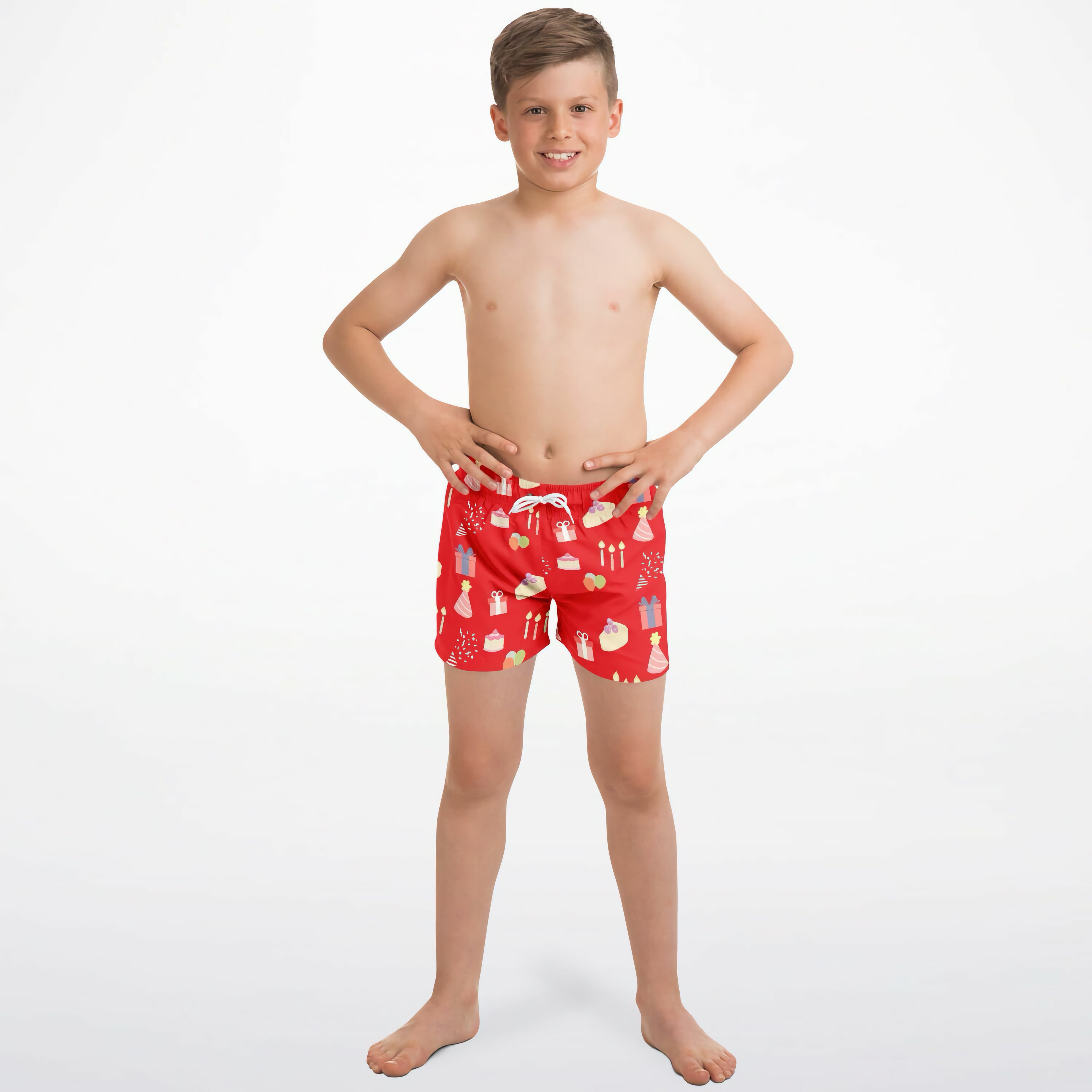 Boys Birthday Party Red Quick Drying Swim Trunks
