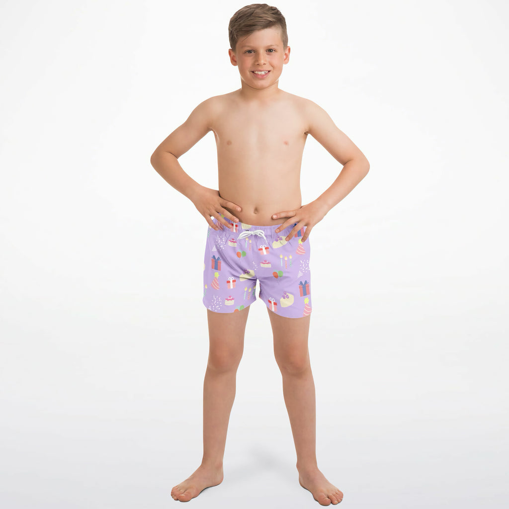 Boys Birthday Party Purple Quick Drying Swim Trunks