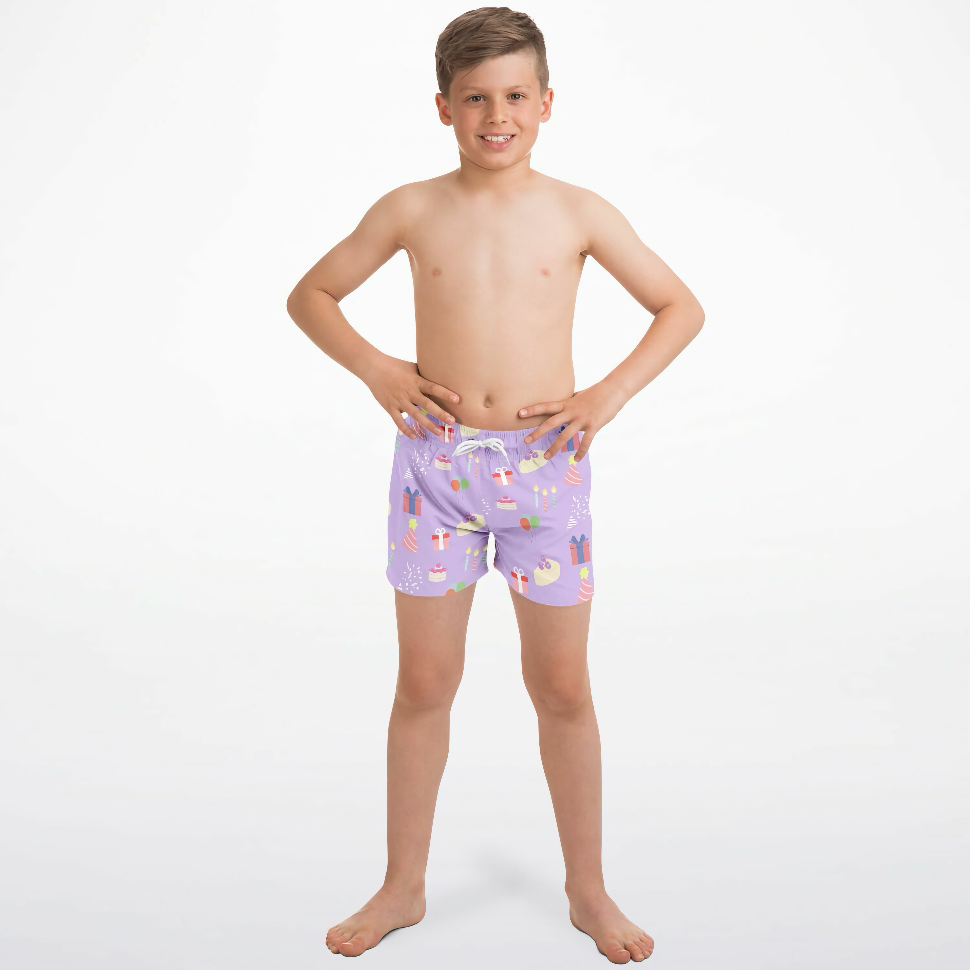 Boys Birthday Party Purple Quick Drying Swim Trunks