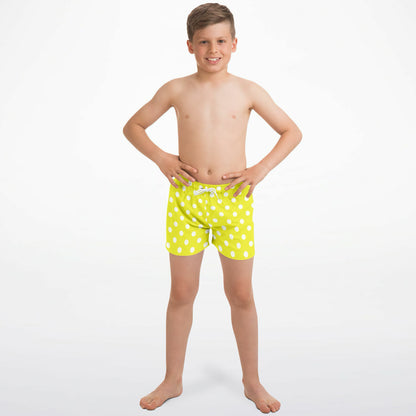 Boys Yellow Polka Dots Quick Drying Swim Trunks