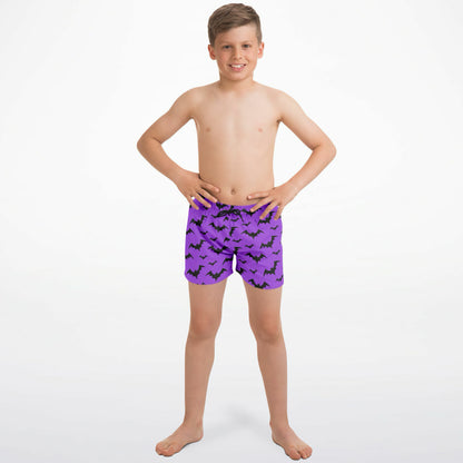 Boys Purple Bats Halloween Quick Drying Swim Trunks