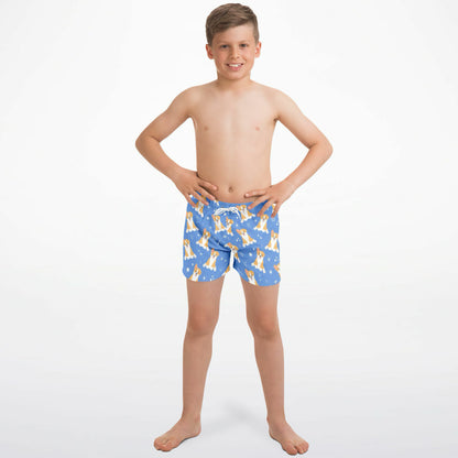 Boys Blue Corgi Dog Quick Drying Swim Trunks