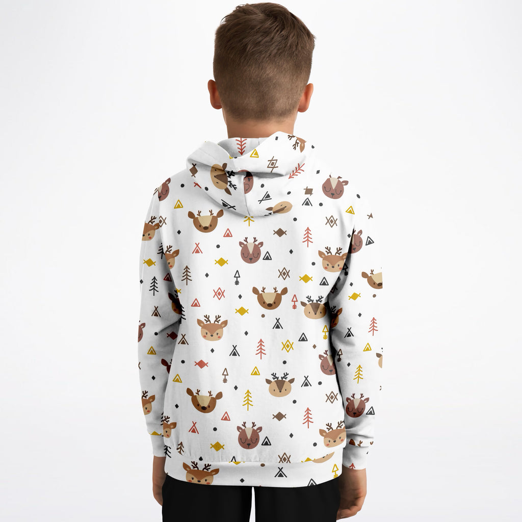 Kids Woodland Reindeer Hoodie – Ultra Comfy & Stretchy, Cozy Fleece or Lightweight Sports Fabric, Double-Layer Hood & Kangaroo Pocket