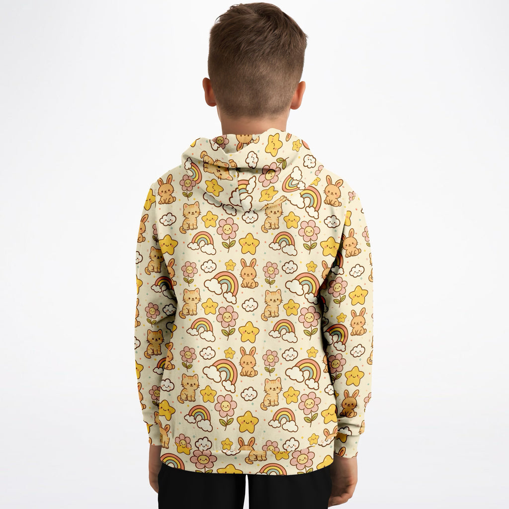 Girls Cute Kawaii Bunny & Kitten Hoodie – Ultra Comfy & Stretchy, Cozy Fleece or Lightweight Sports Fabric, Double-Layer Hood & Kangaroo Pocket