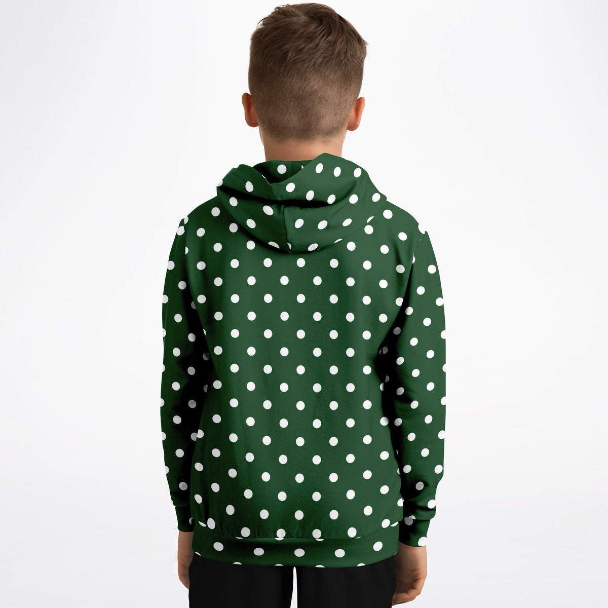 Kids Forest Green Polka Dot Hoodie – Ultra Comfy & Stretchy, Cozy Fleece or Lightweight Sports Fabric, Double-Layer Hood & Kangaroo Pocket