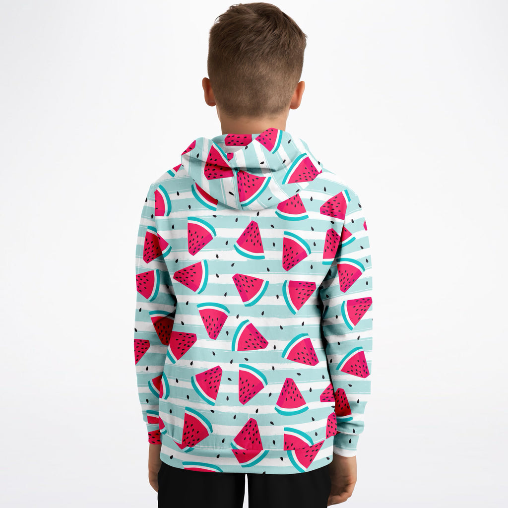 Kids Watermelon Stripe Hoodie – Ultra Comfy & Stretchy, Cozy Fleece or Lightweight Sports Fabric, Double-Layer Hood & Kangaroo Pocket