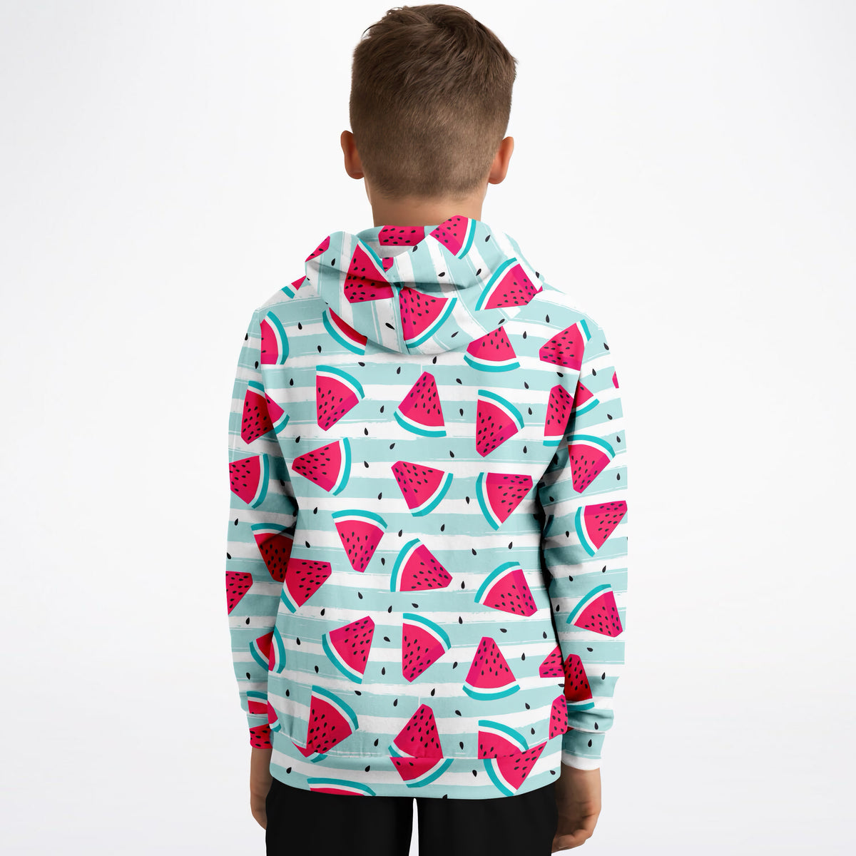 Kids Watermelon Stripe Hoodie – Ultra Comfy & Stretchy, Cozy Fleece or Lightweight Sports Fabric, Double-Layer Hood & Kangaroo Pocket