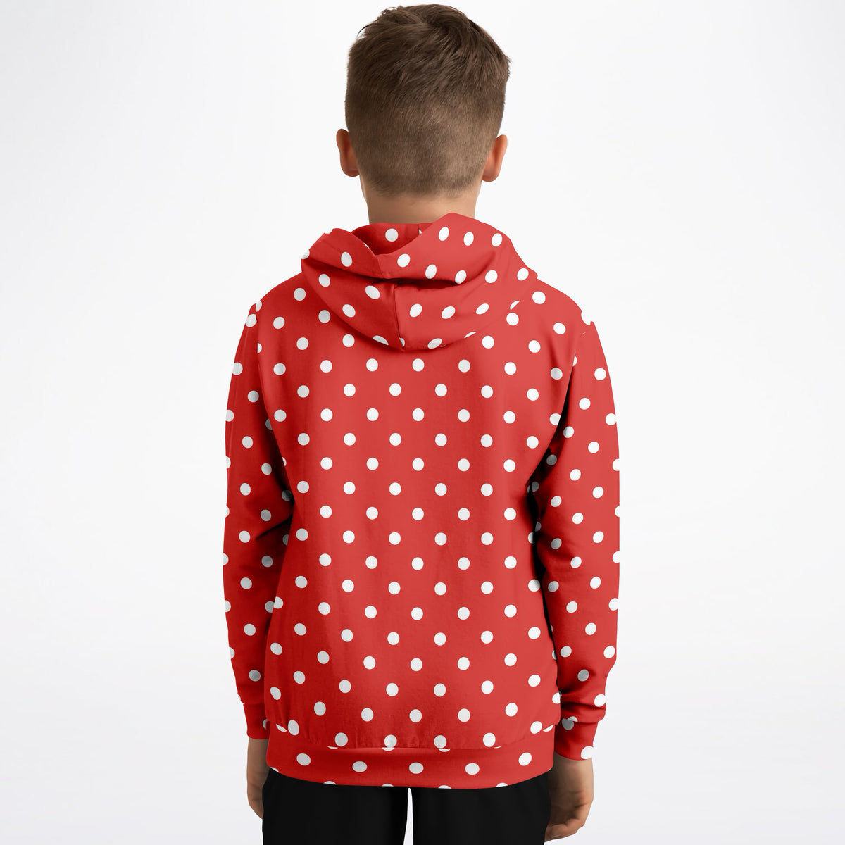 Kids Red Polka Dot Hoodie – Ultra Comfy & Stretchy, Cozy Fleece or Lightweight Sports Fabric, Double-Layer Hood & Kangaroo Pocket