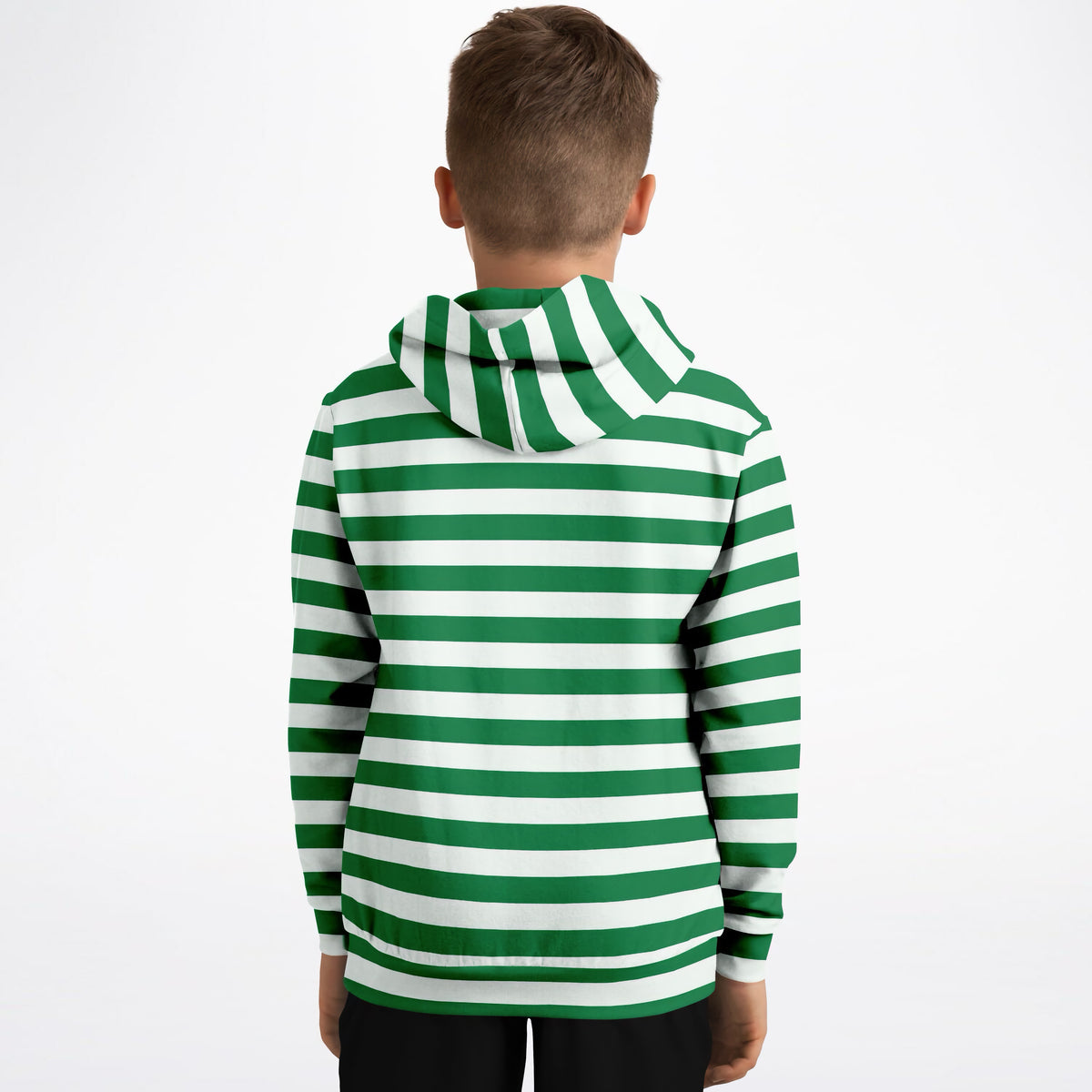 Kids Striped Green Christmas Hoodie – Ultra Comfy & Stretchy, Cozy Fleece or Lightweight Sports Fabric, Double-Layer Hood & Kangaroo Pocket