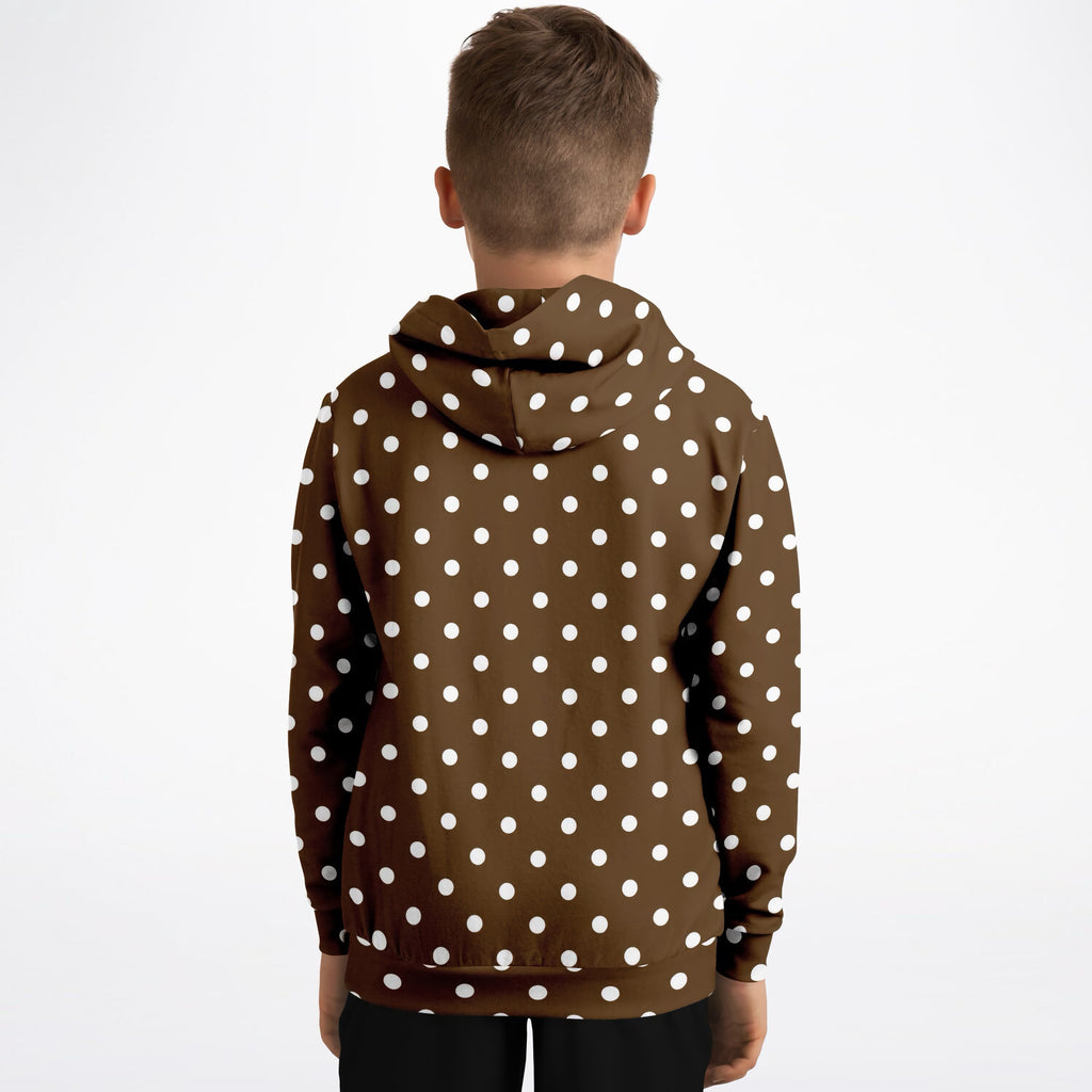 Kids Brown Polka Dot Hoodie – Ultra Comfy & Stretchy, Cozy Fleece or Lightweight Sports Fabric, Double-Layer Hood & Kangaroo Pocket