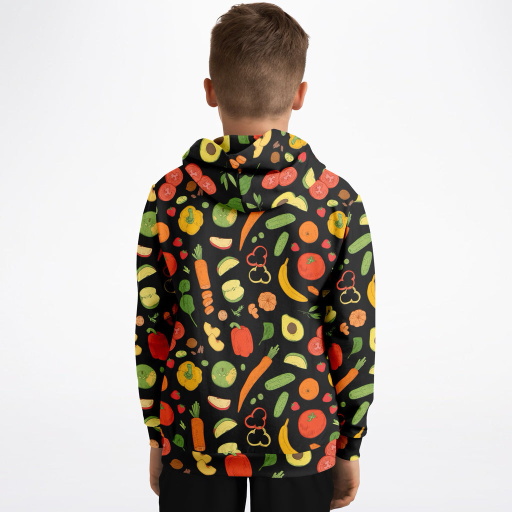 Kids Fruits & Vegetables Hoodie – Ultra Comfy & Stretchy, Cozy Fleece or Lightweight Sports Fabric, Double-Layer Hood & Kangaroo Pocket