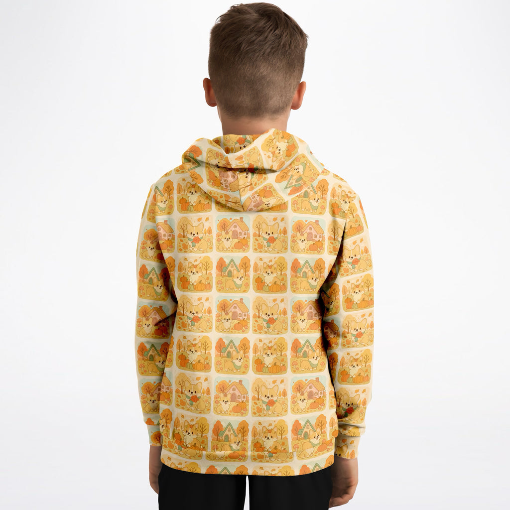 Kids Fall Corgi Dog Hoodie – Ultra Comfy & Stretchy, Cozy Fleece or Lightweight Sports Fabric, Double-Layer Hood & Kangaroo Pocket