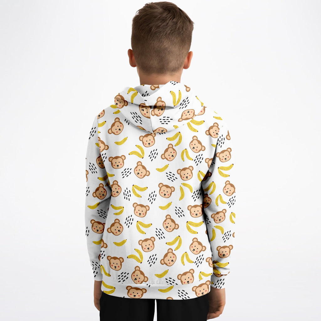 Kids Cute Monkey & Banana Hoodie – Ultra Comfy & Stretchy, Cozy Fleece or Lightweight Sports Fabric, Double-Layer Hood & Kangaroo Pocket