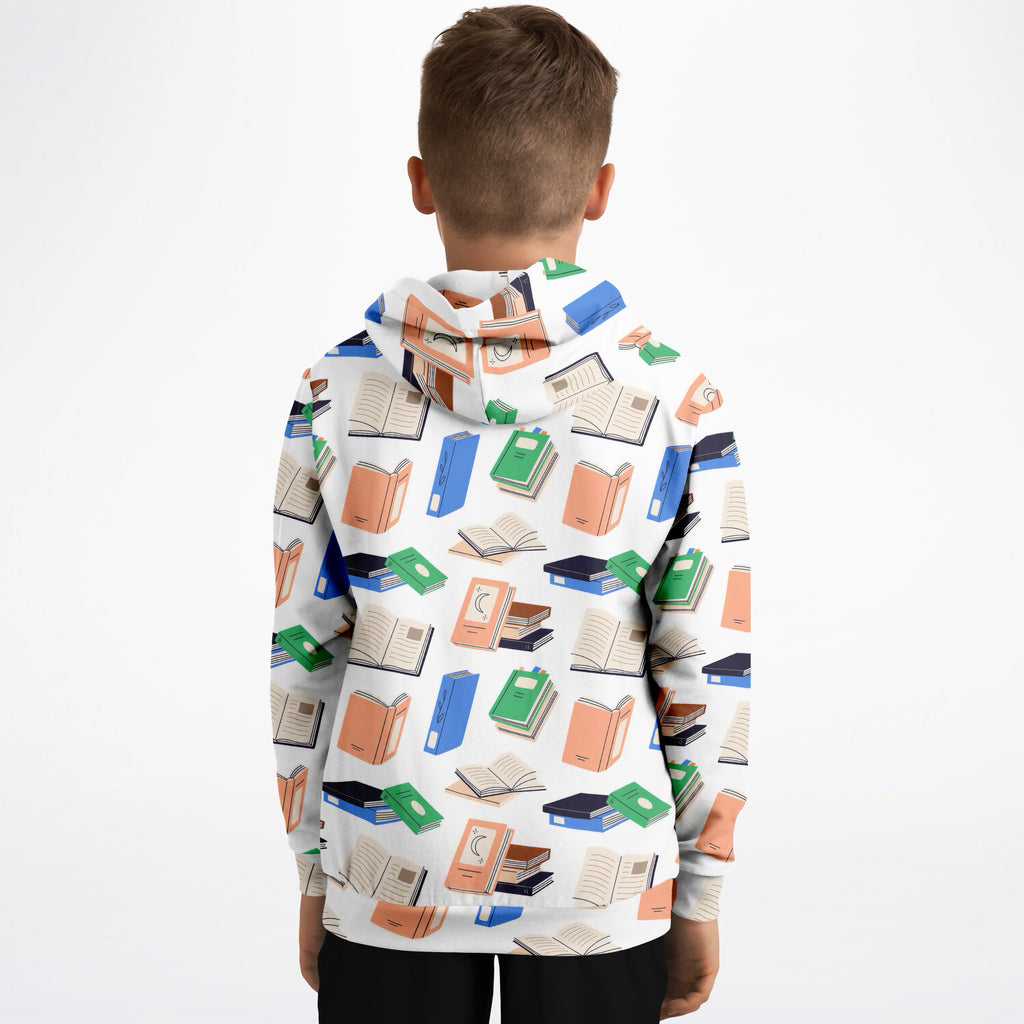 Kids Colorful Books Hoodie – Ultra Comfy & Stretchy, Cozy Fleece or Lightweight Sports Fabric, Double-Layer Hood & Kangaroo Pocket