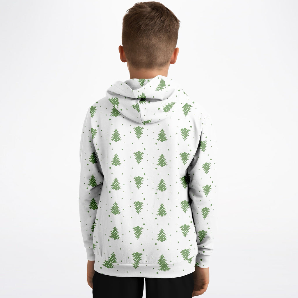 Kids Green Christmas Tree Hoodie – Ultra Comfy & Stretchy, Cozy Fleece or Lightweight Sports Fabric, Double-Layer Hood & Kangaroo Pocket