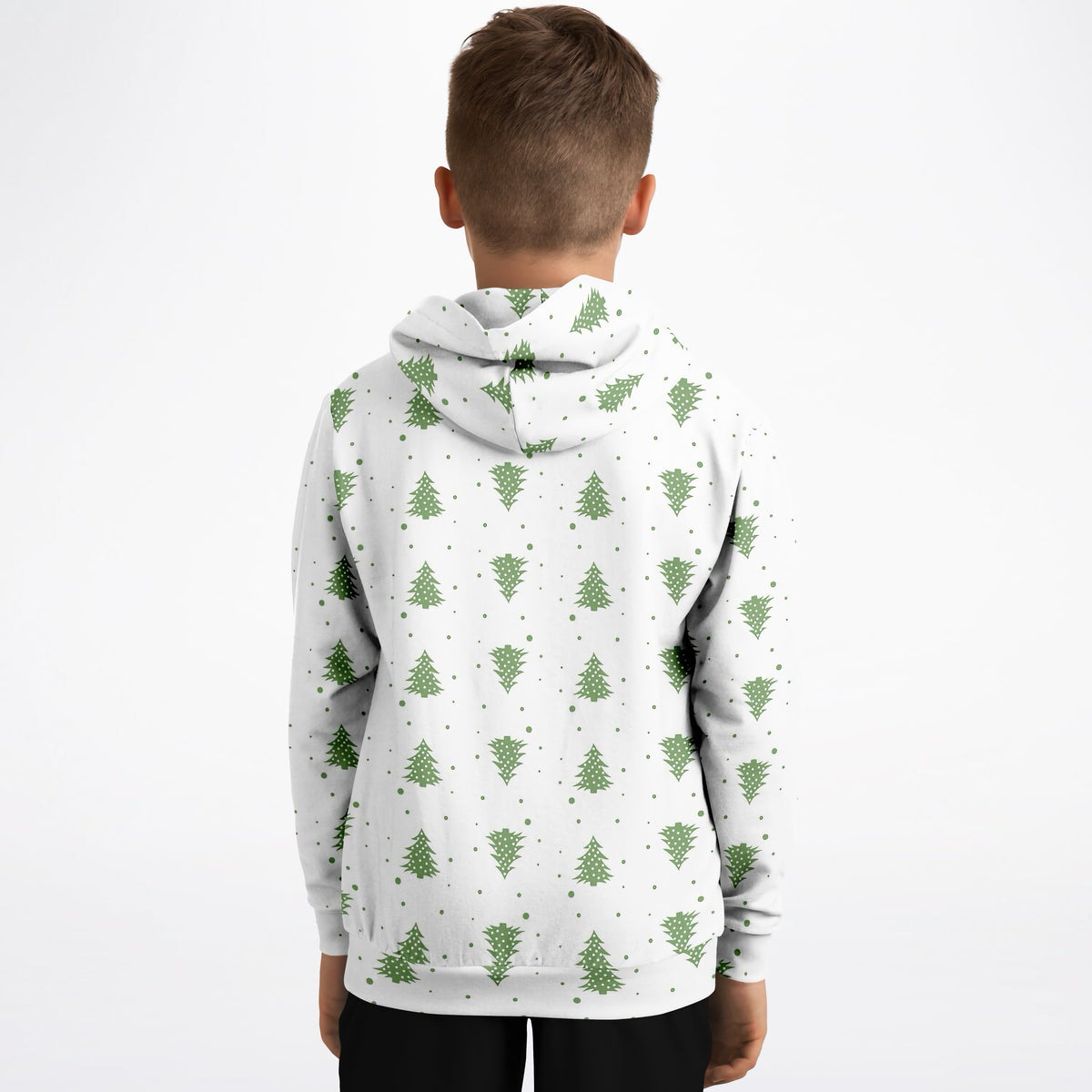 Kids Green Christmas Tree Hoodie – Ultra Comfy & Stretchy, Cozy Fleece or Lightweight Sports Fabric, Double-Layer Hood & Kangaroo Pocket