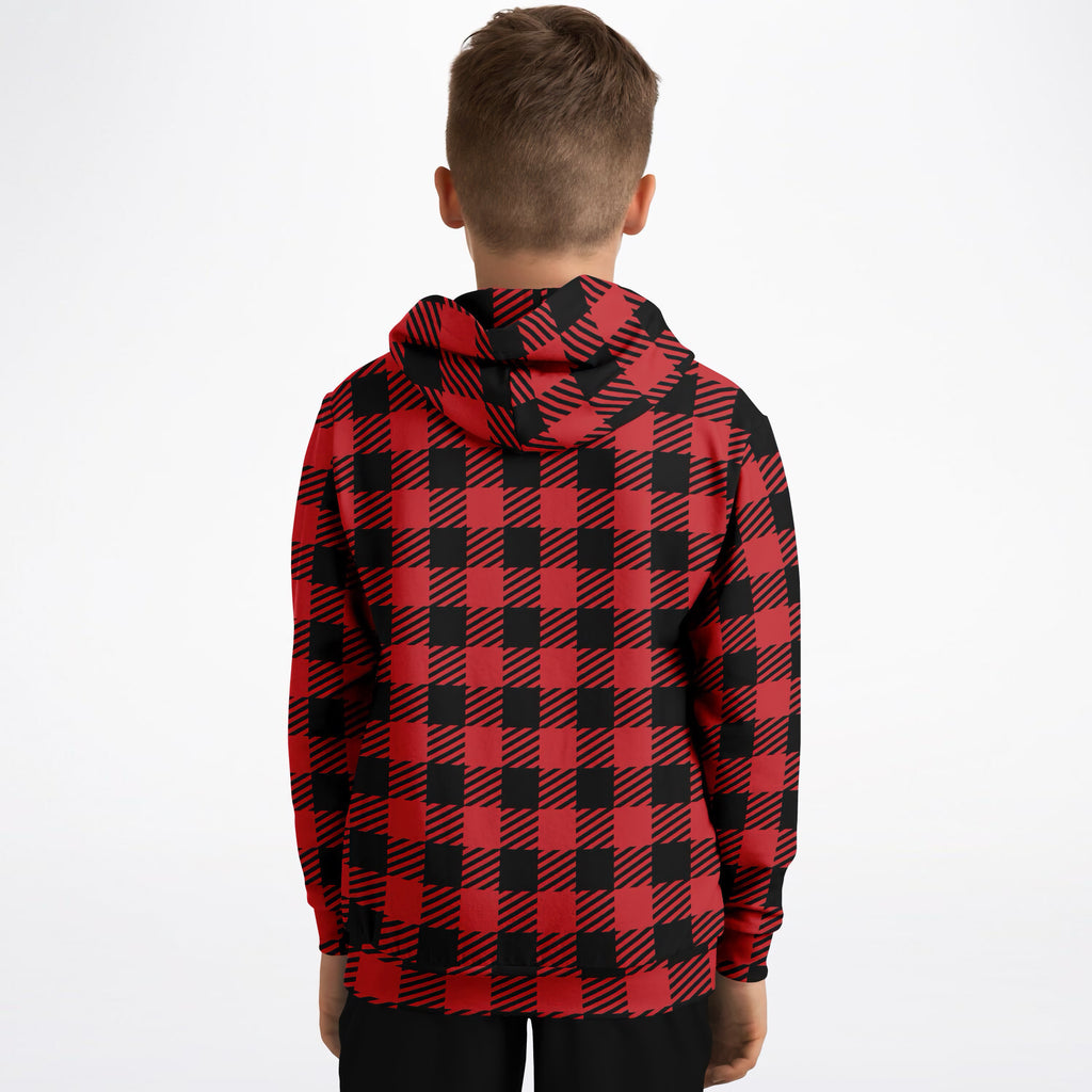 Kids Christmas Plaid Hoodie – Ultra Comfy & Stretchy, Cozy Fleece or Lightweight Sports Fabric, Double-Layer Hood & Kangaroo Pocket