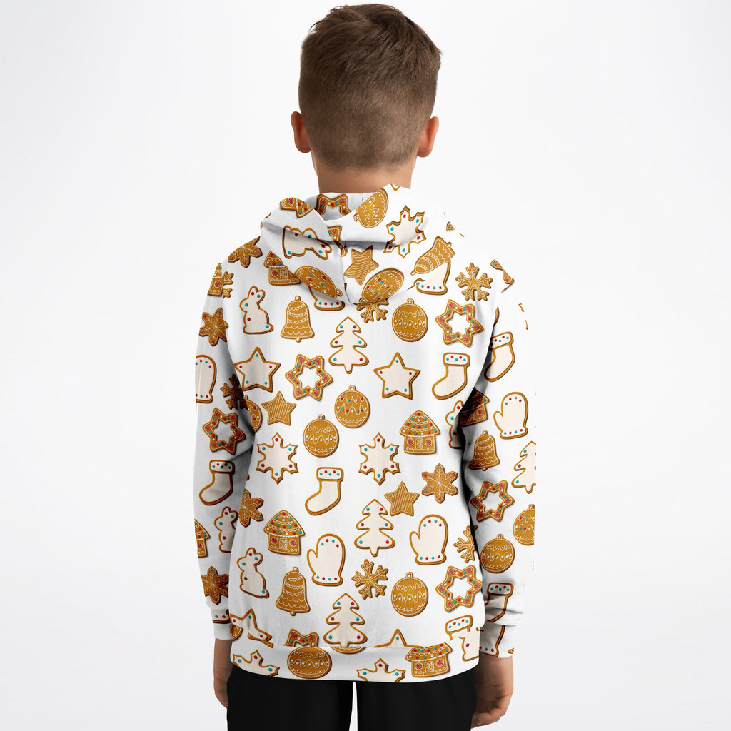 Kids Festive Holiday Cookies Hoodie – Ultra Comfy & Stretchy, Cozy Fleece or Lightweight Sports Fabric, Double-Layer Hood & Kangaroo Pocket