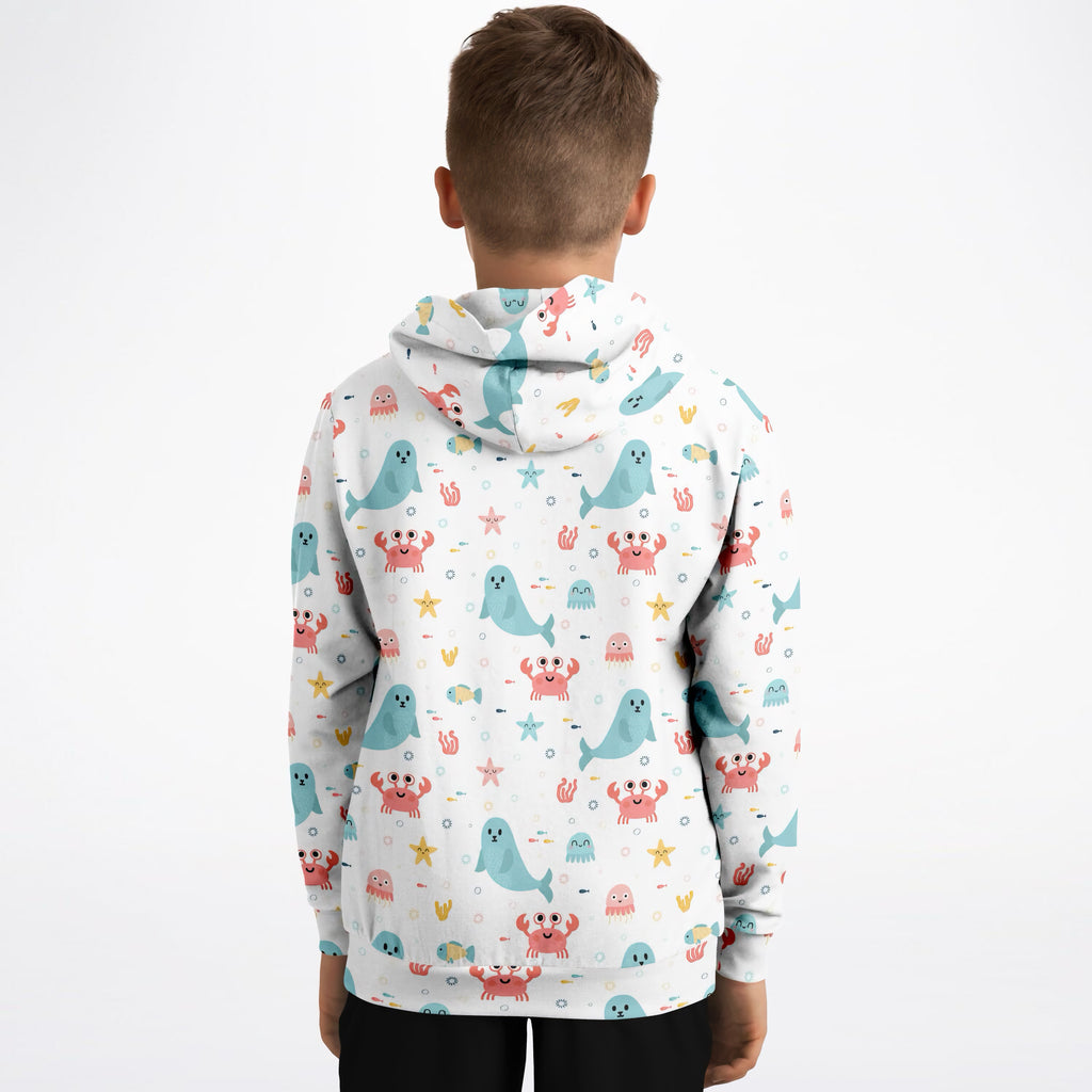 Kids Cute Ocean Animals Hoodie – Ultra Comfy & Stretchy, Cozy Fleece or Lightweight Sports Fabric, Double-Layer Hood & Kangaroo Pocket