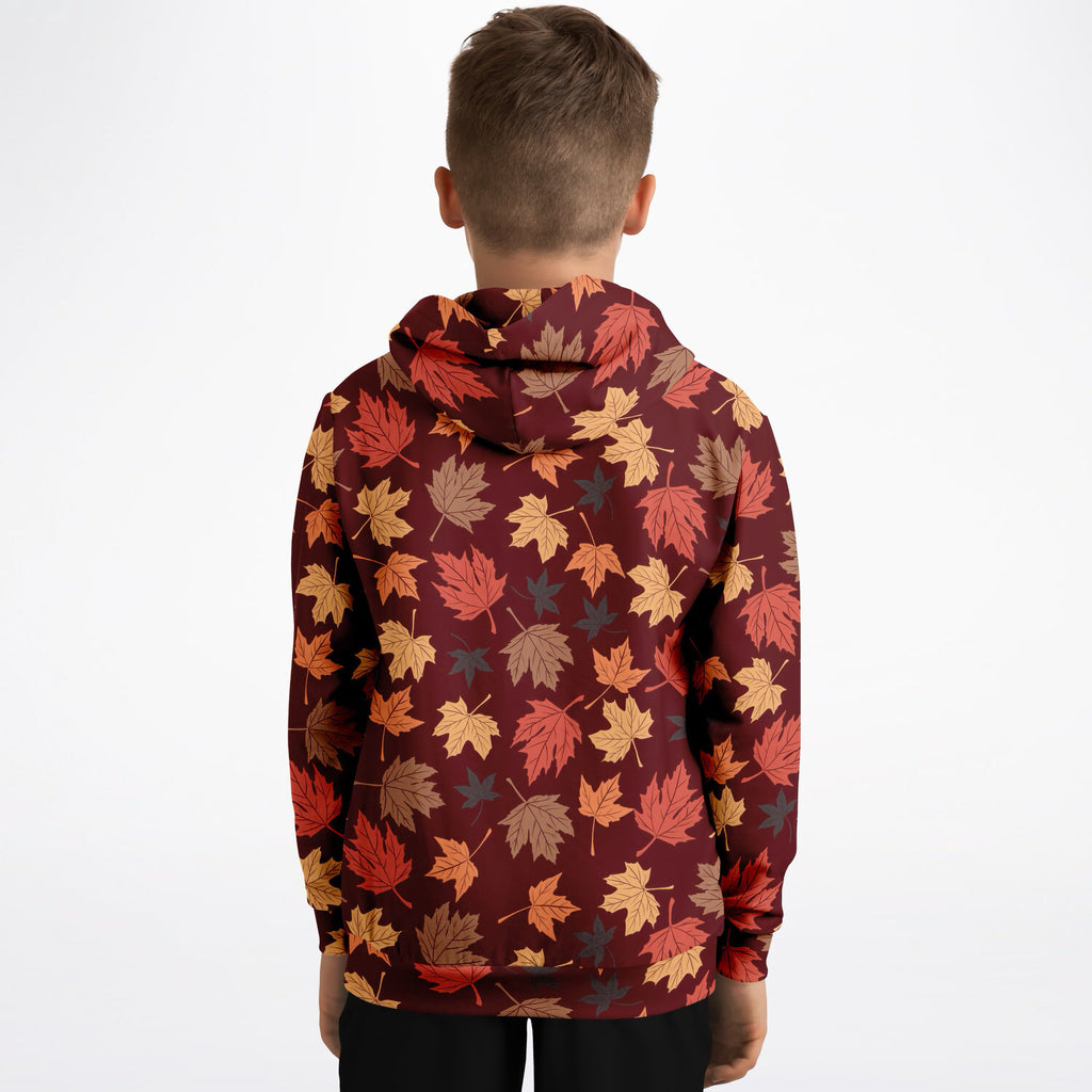 Kids Autumn Maple Leaves Hoodie – Ultra Comfy & Stretchy, Cozy Fleece or Lightweight Sports Fabric, Double-Layer Hood & Kangaroo Pocket