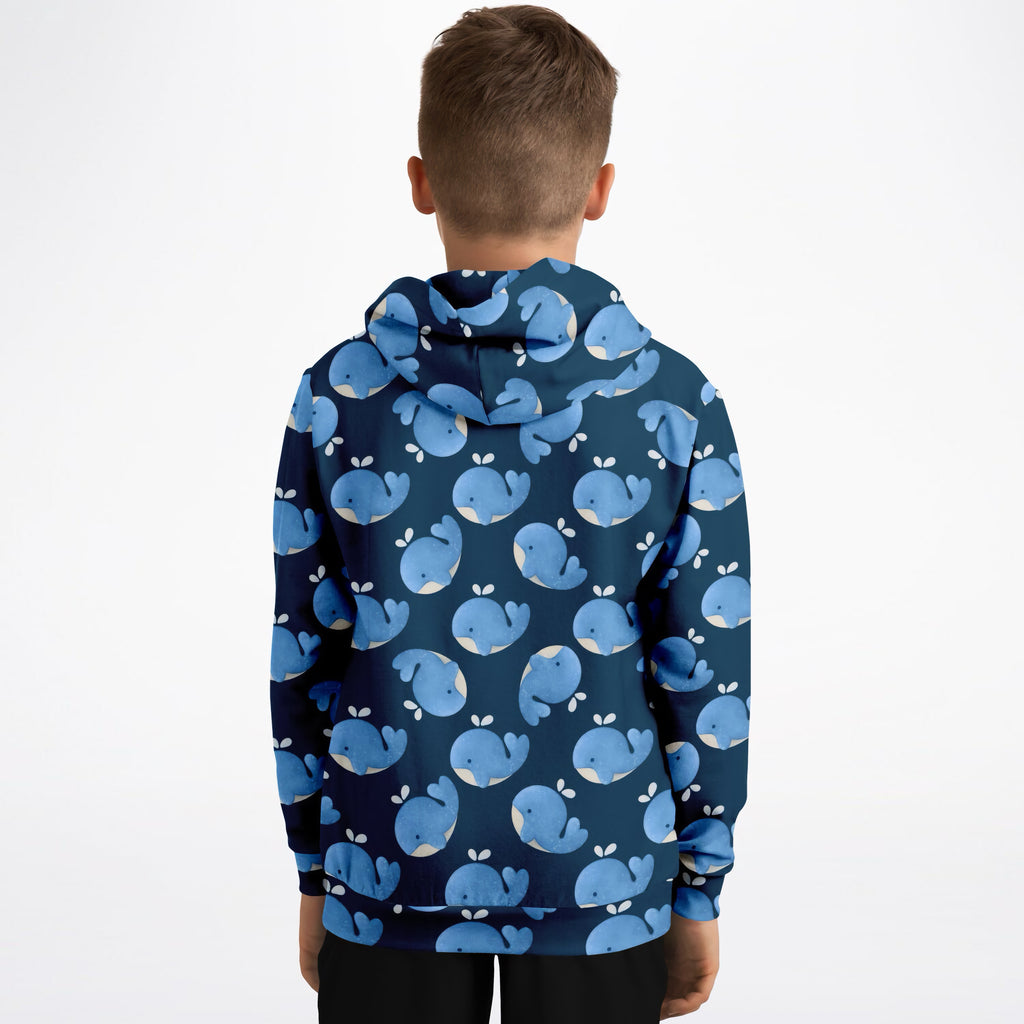 Kids Blue Whale Hoodie – Ultra Comfy & Stretchy, Cozy Fleece or Lightweight Sports Fabric, Double-Layer Hood & Kangaroo Pocket