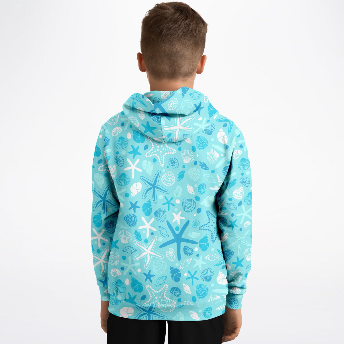 Kids Starfish & Shells Hoodie – Ultra Comfy & Stretchy, Cozy Fleece or Lightweight Sports Fabric, Double-Layer Hood & Kangaroo Pocket