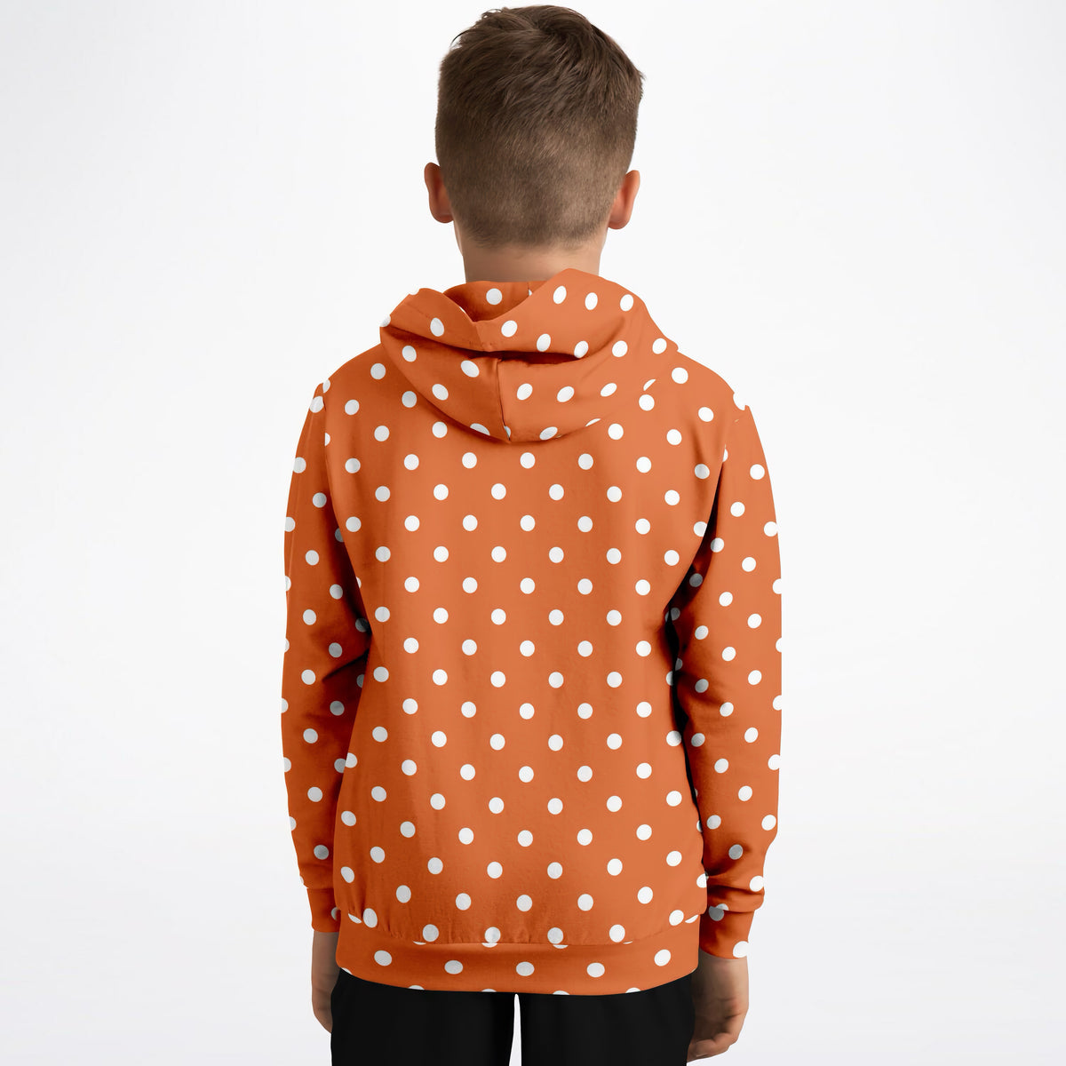 Kids Orange Polka Dot Hoodie – Ultra Comfy & Stretchy, Cozy Fleece or Lightweight Sports Fabric, Double-Layer Hood & Kangaroo Pocket