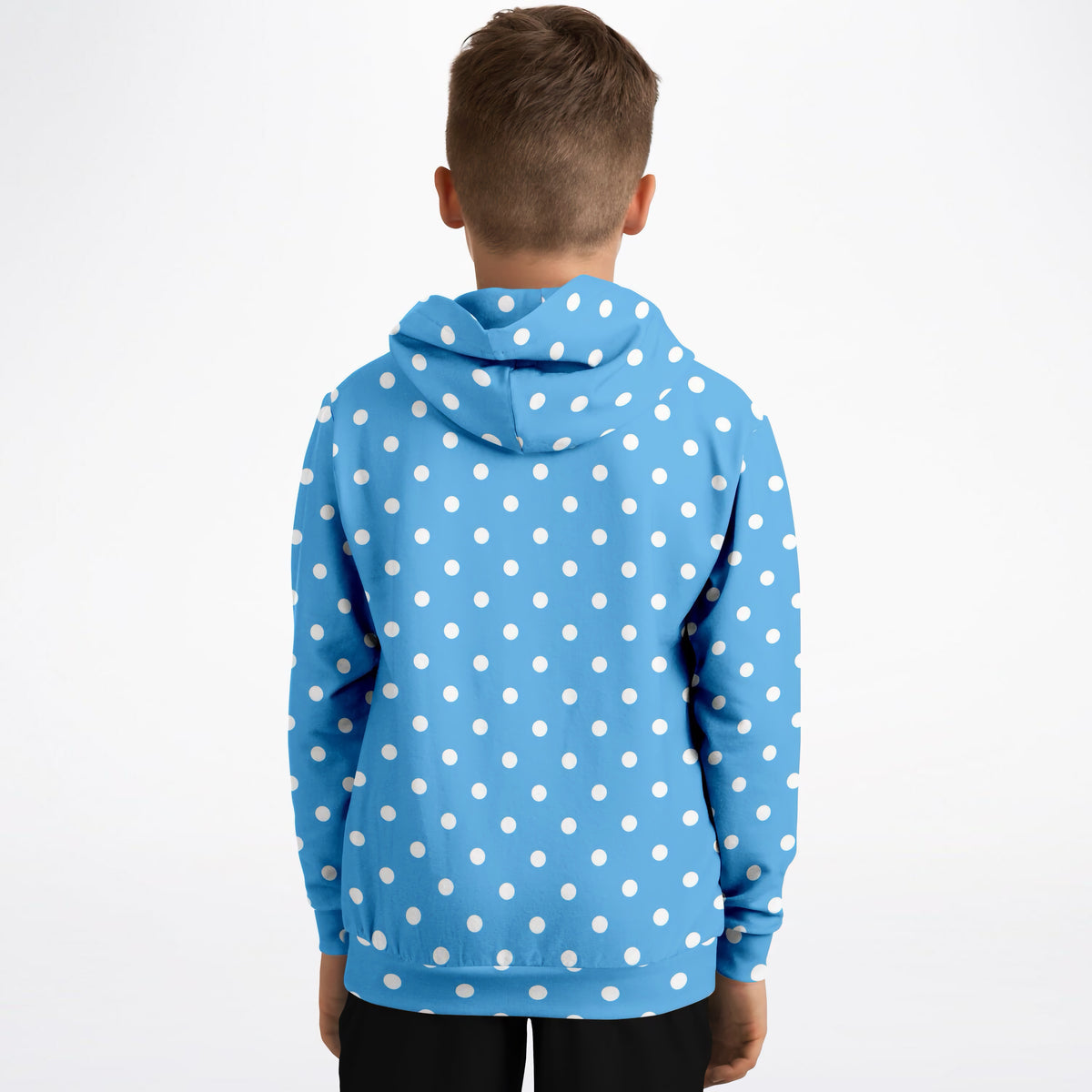 Kids Sky Blue Polka Dot Hoodie – Ultra Comfy & Stretchy, Cozy Fleece or Lightweight Sports Fabric, Double-Layer Hood & Kangaroo Pocket