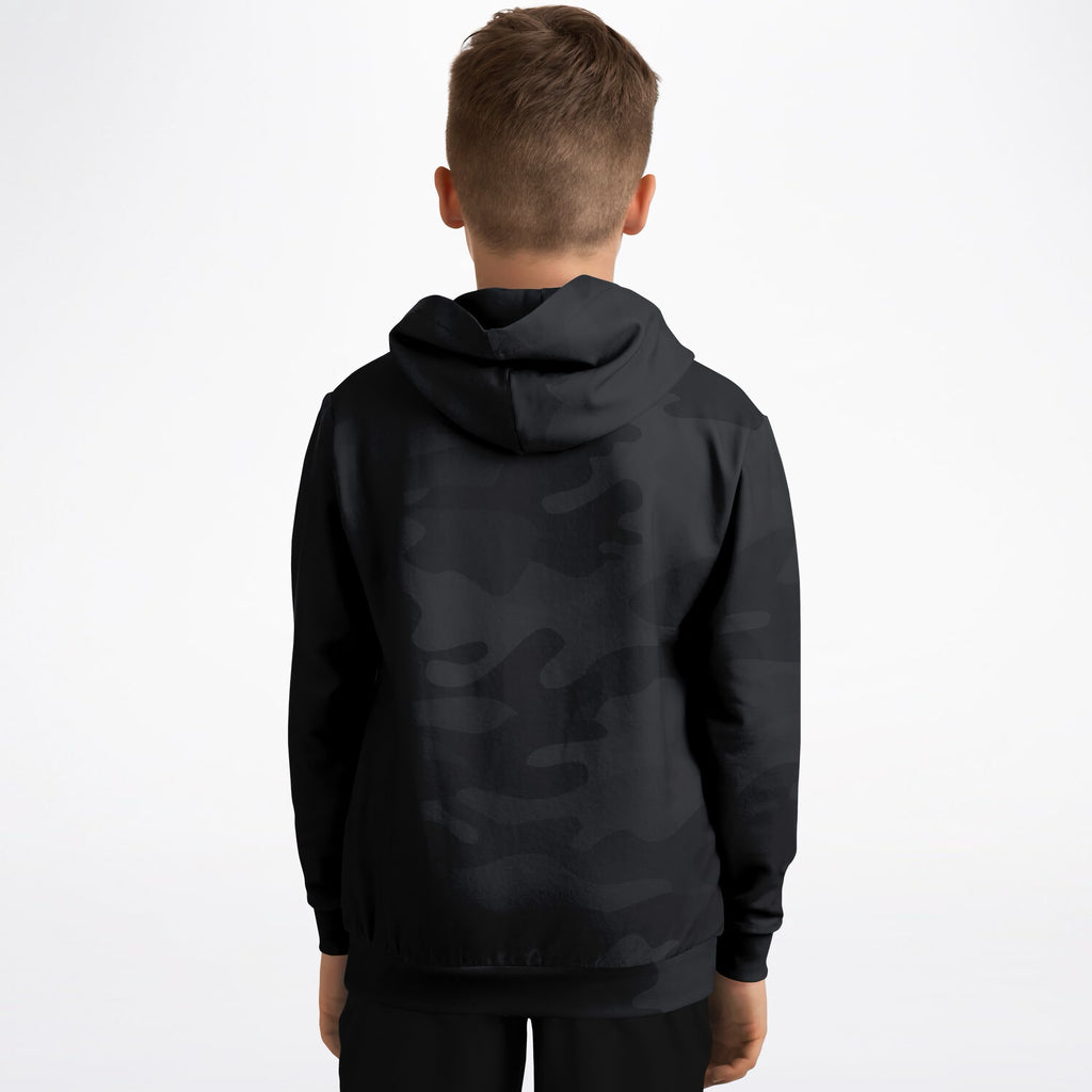 Kids Black Camouflage Hoodie – Ultra Comfy & Stretchy, Cozy Fleece or Lightweight Sports Fabric, Double-Layer Hood & Kangaroo Pocket