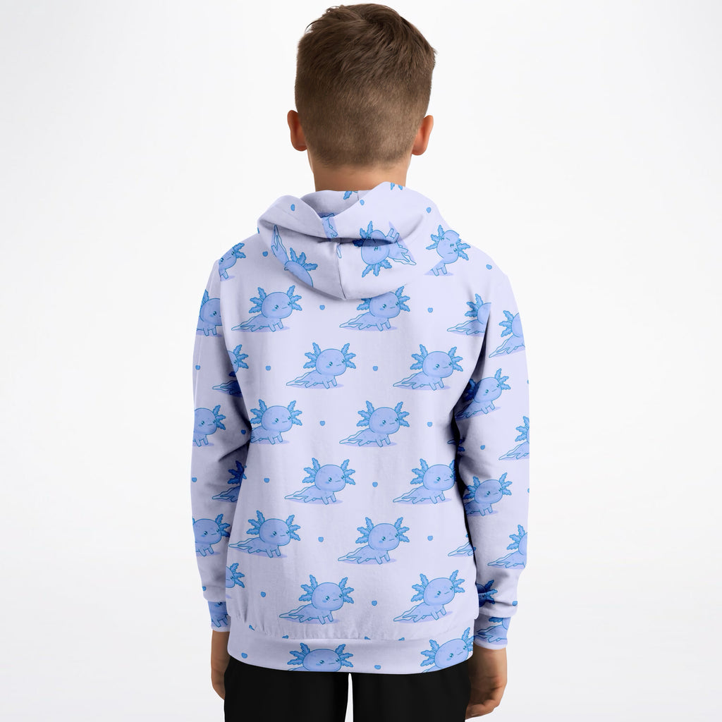 Kids Blue Axolotl Hoodie – Ultra Comfy & Stretchy, Cozy Fleece or Lightweight Sports Fabric, Double-Layer Hood & Kangaroo Pocket