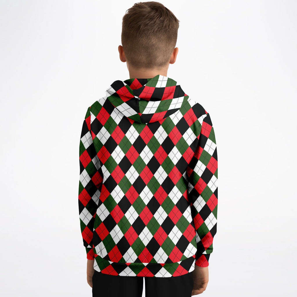 Kids Christmas Argyle Hoodie – Ultra Comfy & Stretchy, Cozy Fleece or Lightweight Sports Fabric, Double-Layer Hood & Kangaroo Pocket