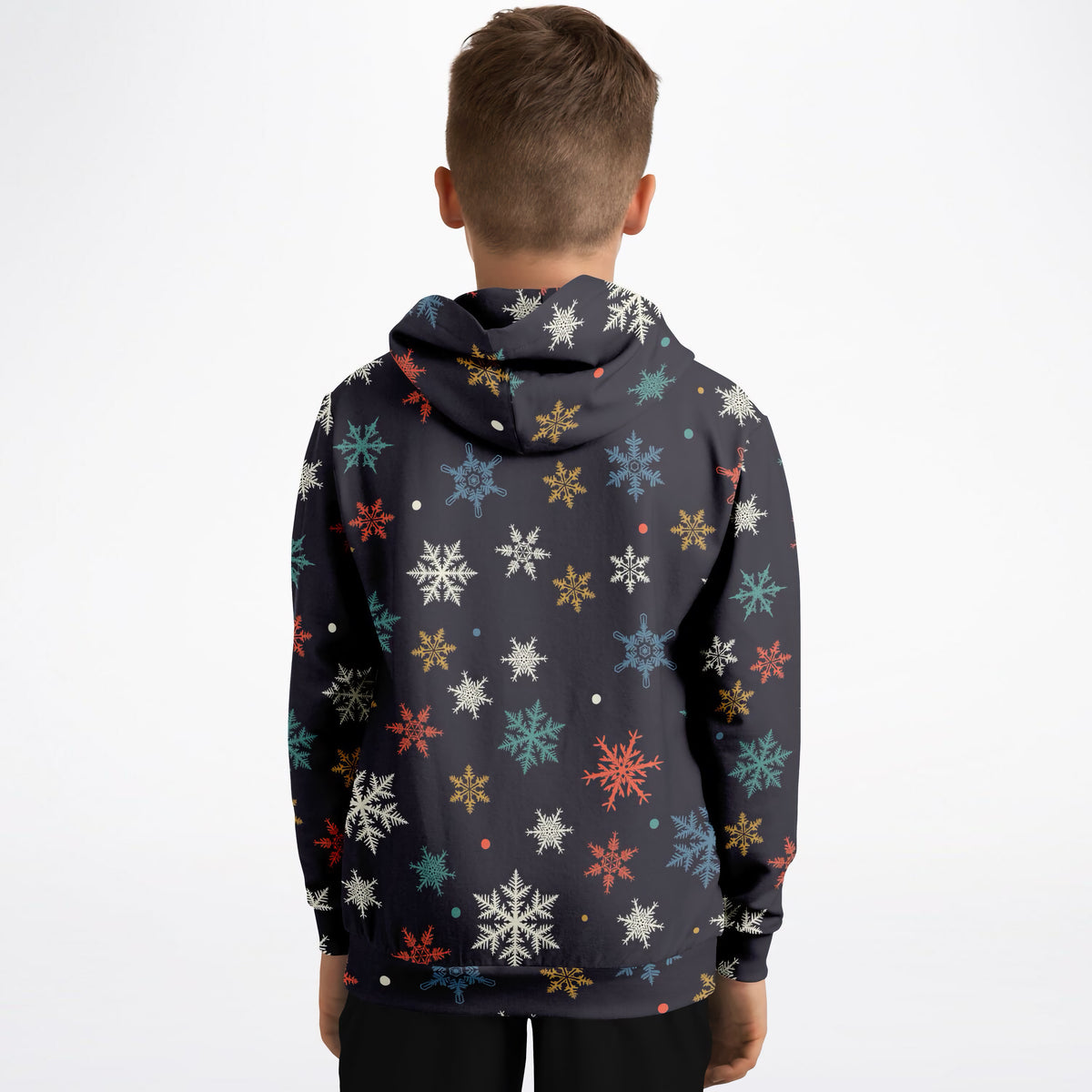 Kids Colorful Snowflake Christmas Hoodie – Ultra Comfy & Stretchy, Cozy Fleece or Lightweight Sports Fabric, Double-Layer Hood & Kangaroo Pocket