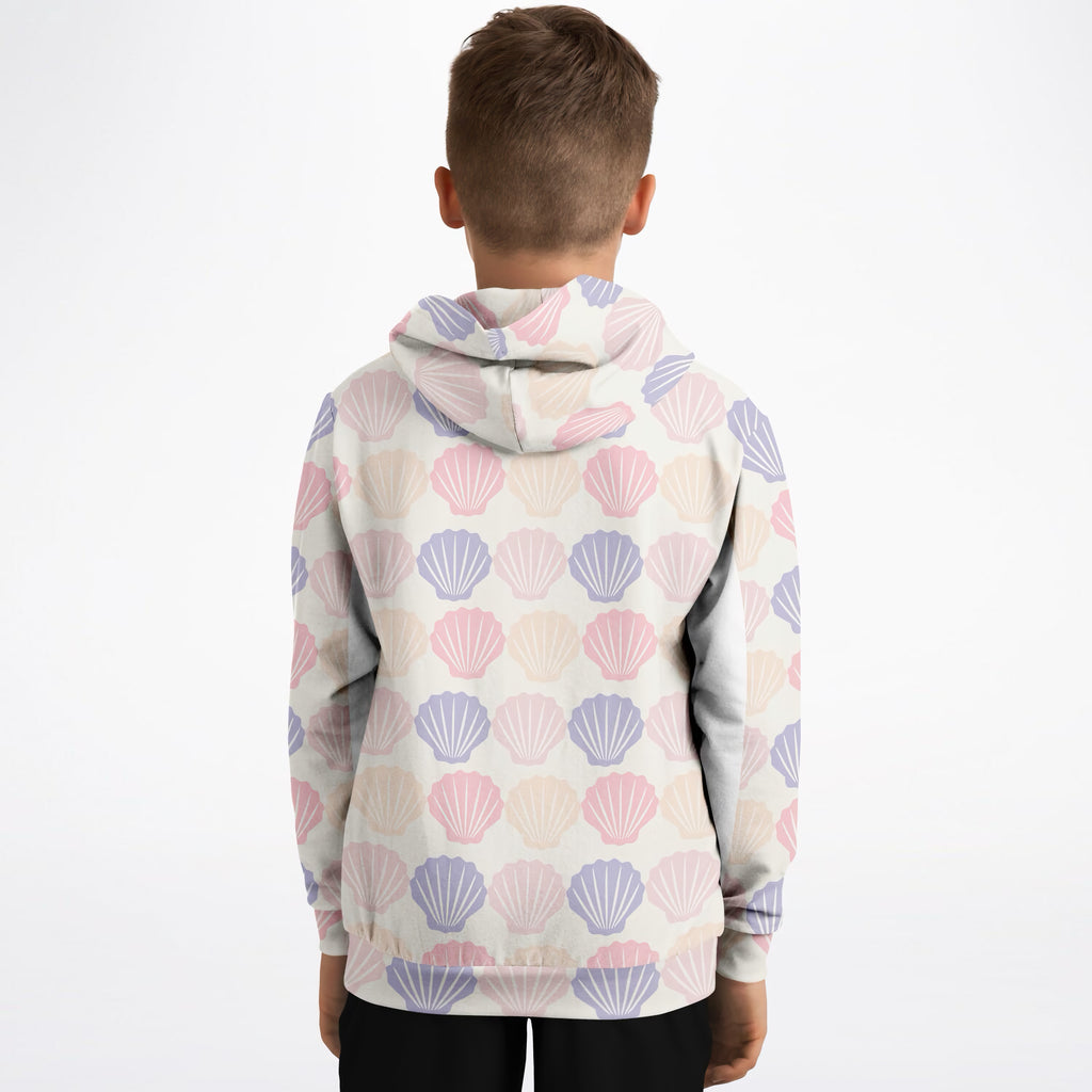 Girls Pastel Seashell Hoodie – Ultra Comfy & Stretchy, Cozy Fleece or Lightweight Sports Fabric, Double-Layer Hood & Kangaroo Pocket