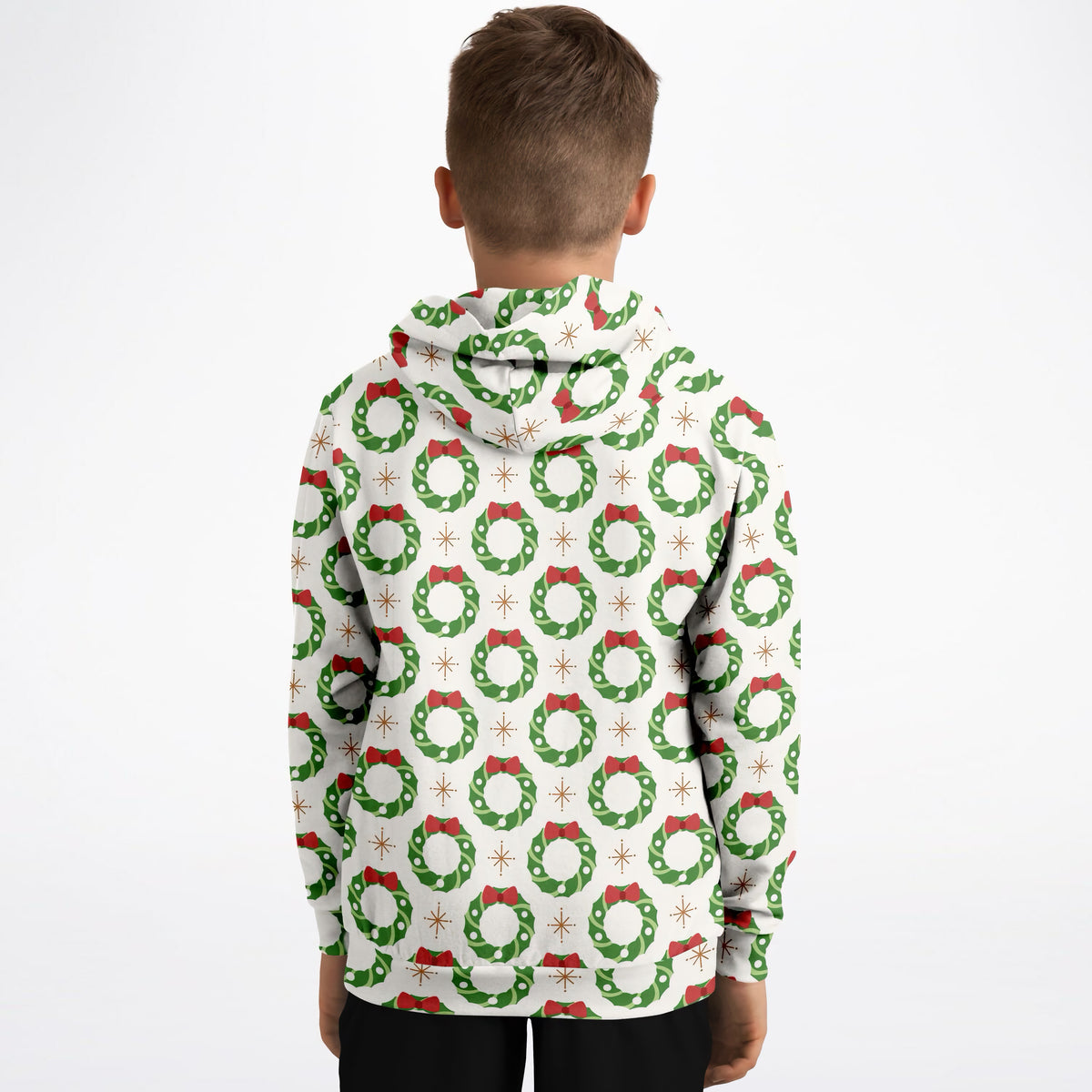 Kids Christmas Wreath Hoodie – Ultra Comfy & Stretchy, Cozy Fleece or Lightweight Sports Fabric, Double-Layer Hood & Kangaroo Pocket