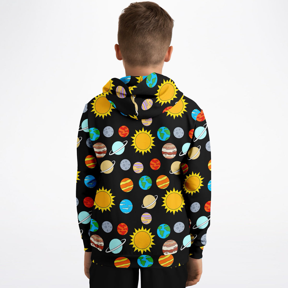 Kids Solar System Planets Hoodie – Ultra Comfy & Stretchy, Cozy Fleece or Lightweight Sports Fabric, Double-Layer Hood & Kangaroo Pocket
