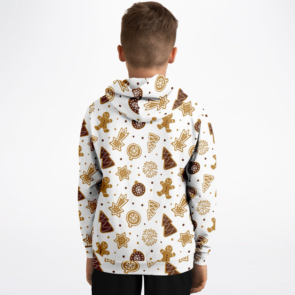 Kids Gingerbread Cookies Christmas Hoodie – Ultra Comfy & Stretchy, Cozy Fleece or Lightweight Sports Fabric, Double-Layer Hood & Kangaroo Pocket