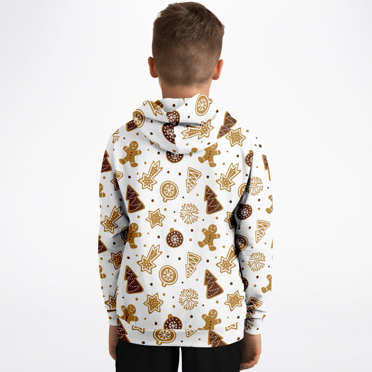 Kids Gingerbread Cookies Christmas Hoodie – Ultra Comfy & Stretchy, Cozy Fleece or Lightweight Sports Fabric, Double-Layer Hood & Kangaroo Pocket