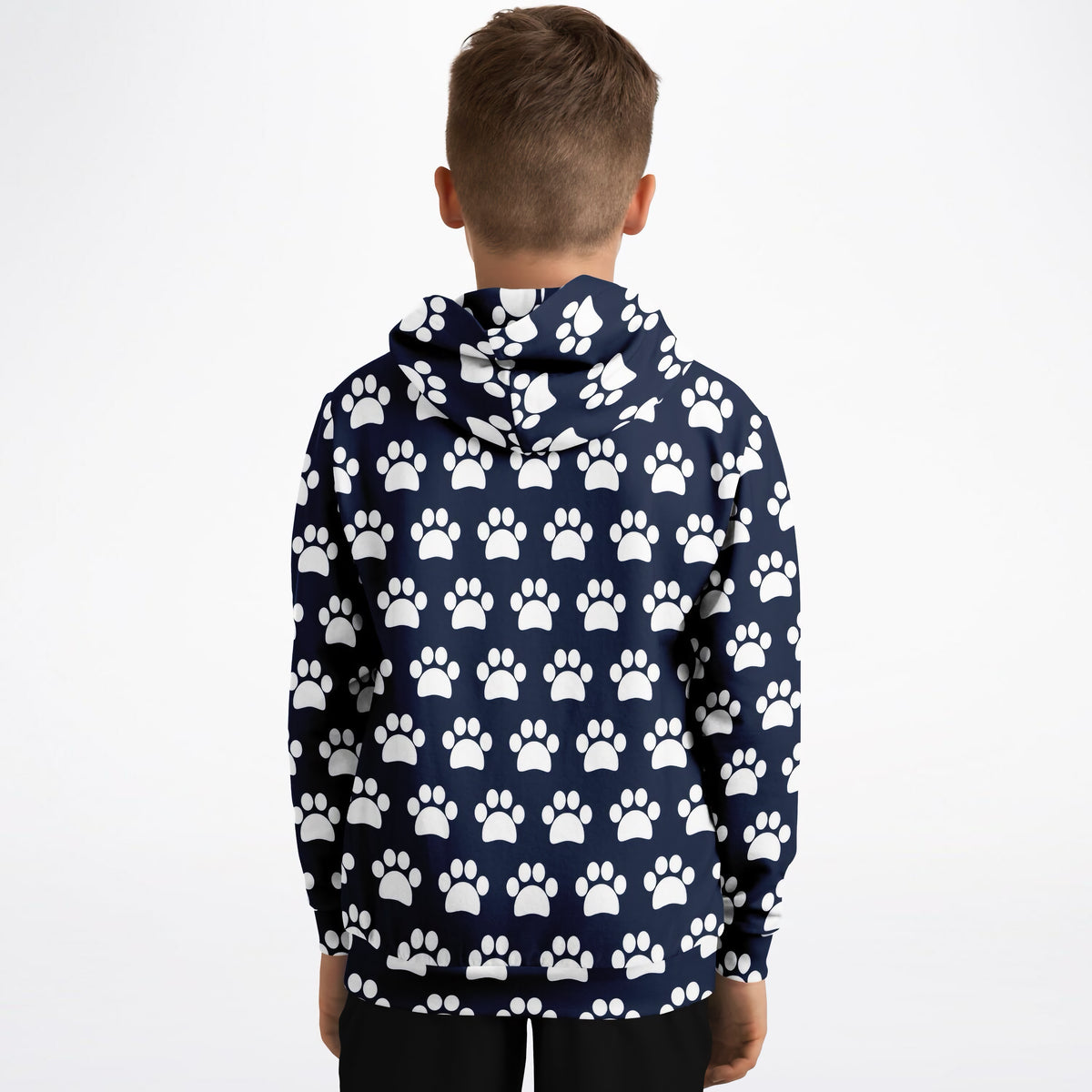Kids Navy Blue Paw Print Hoodie – Ultra Comfy & Stretchy, Cozy Fleece or Lightweight Sports Fabric, Double-Layer Hood & Kangaroo Pocket