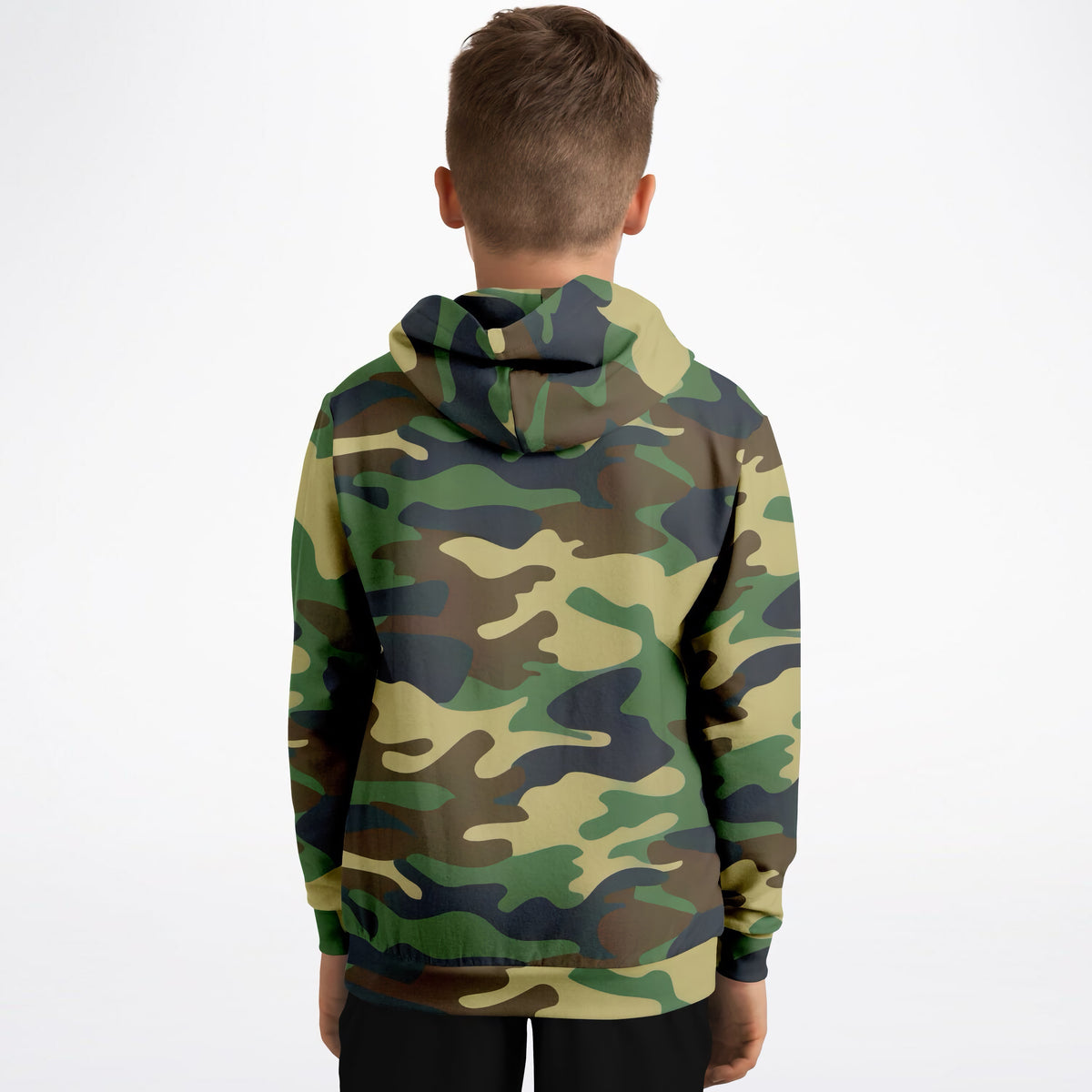 Kids Green Classic Woodland Camouflage Hoodie – Ultra Comfy & Stretchy, Cozy Fleece or Lightweight Sports Fabric, Double-Layer Hood & Kangaroo Pocket