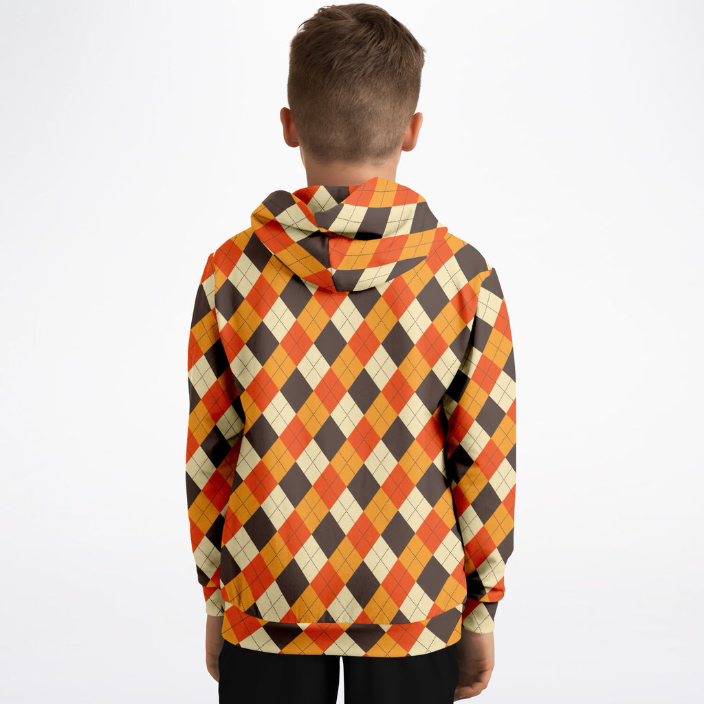 Kids Autumn Argyle Hoodie – Ultra Comfy & Stretchy, Cozy Fleece or Lightweight Sports Fabric, Double-Layer Hood & Kangaroo Pocket