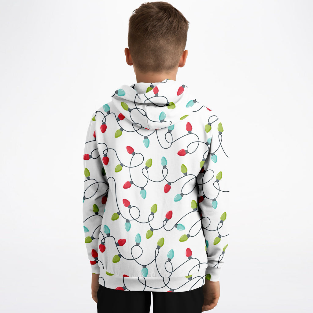 Kids Christmas Lights Hoodie – Ultra Comfy & Stretchy, Cozy Fleece or Lightweight Sports Fabric, Double-Layer Hood & Kangaroo Pocket