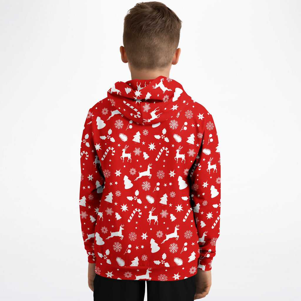 Kids Red Christmas Hoodie – Ultra Comfy & Stretchy, Cozy Fleece or Lightweight Sports Fabric, Double-Layer Hood & Kangaroo Pocket