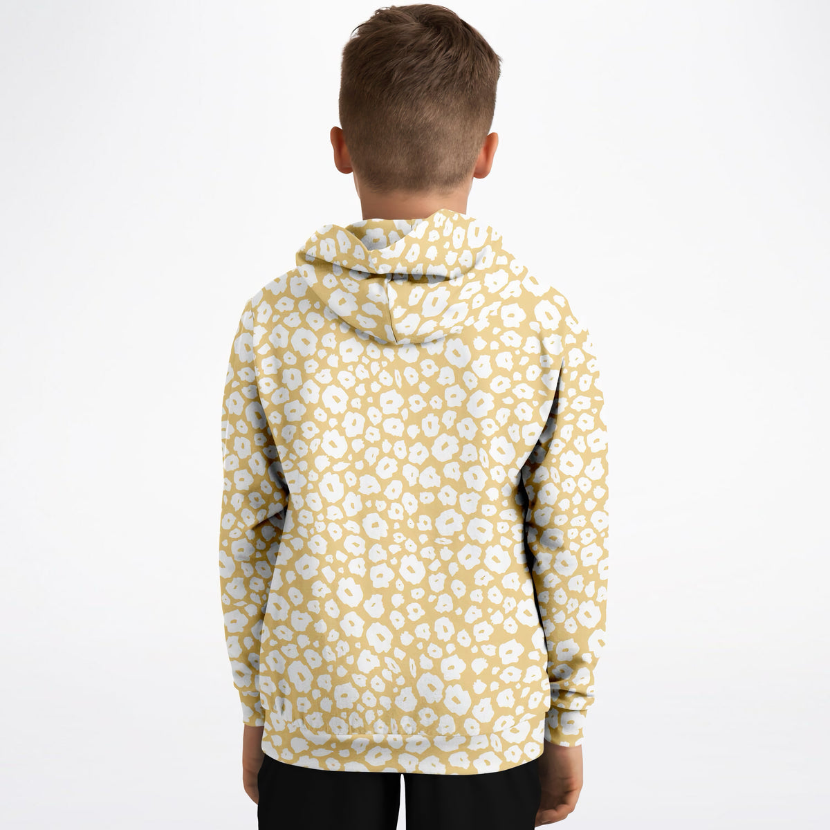 Kids Light Yellow Leopard Hoodie – Ultra Comfy & Stretchy, Cozy Fleece or Lightweight Sports Fabric, Double-Layer Hood & Kangaroo Pocket