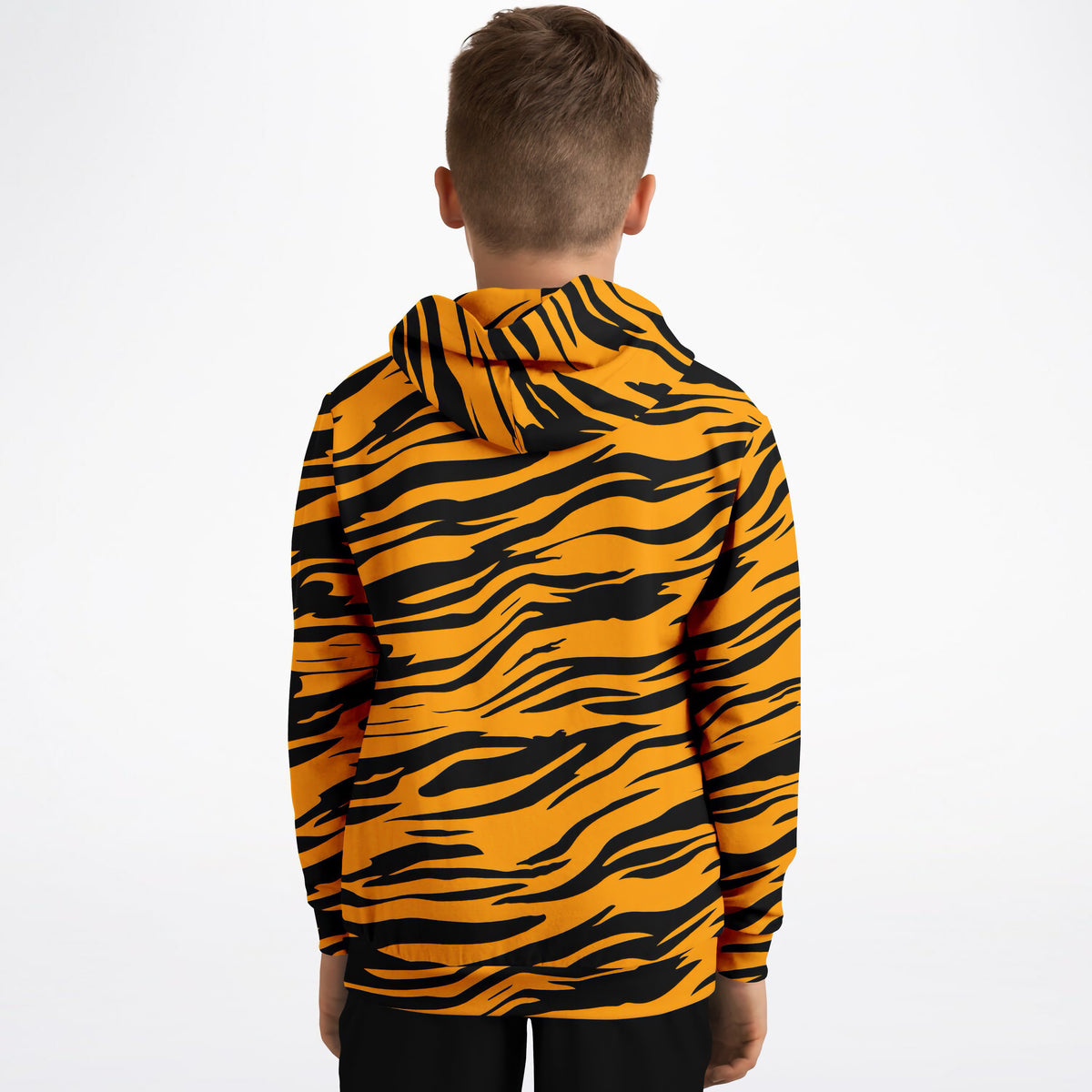 Kids Orange Tiger Stripe Hoodie – Ultra Comfy & Stretchy, Cozy Fleece or Lightweight Sports Fabric, Double-Layer Hood & Kangaroo Pocket