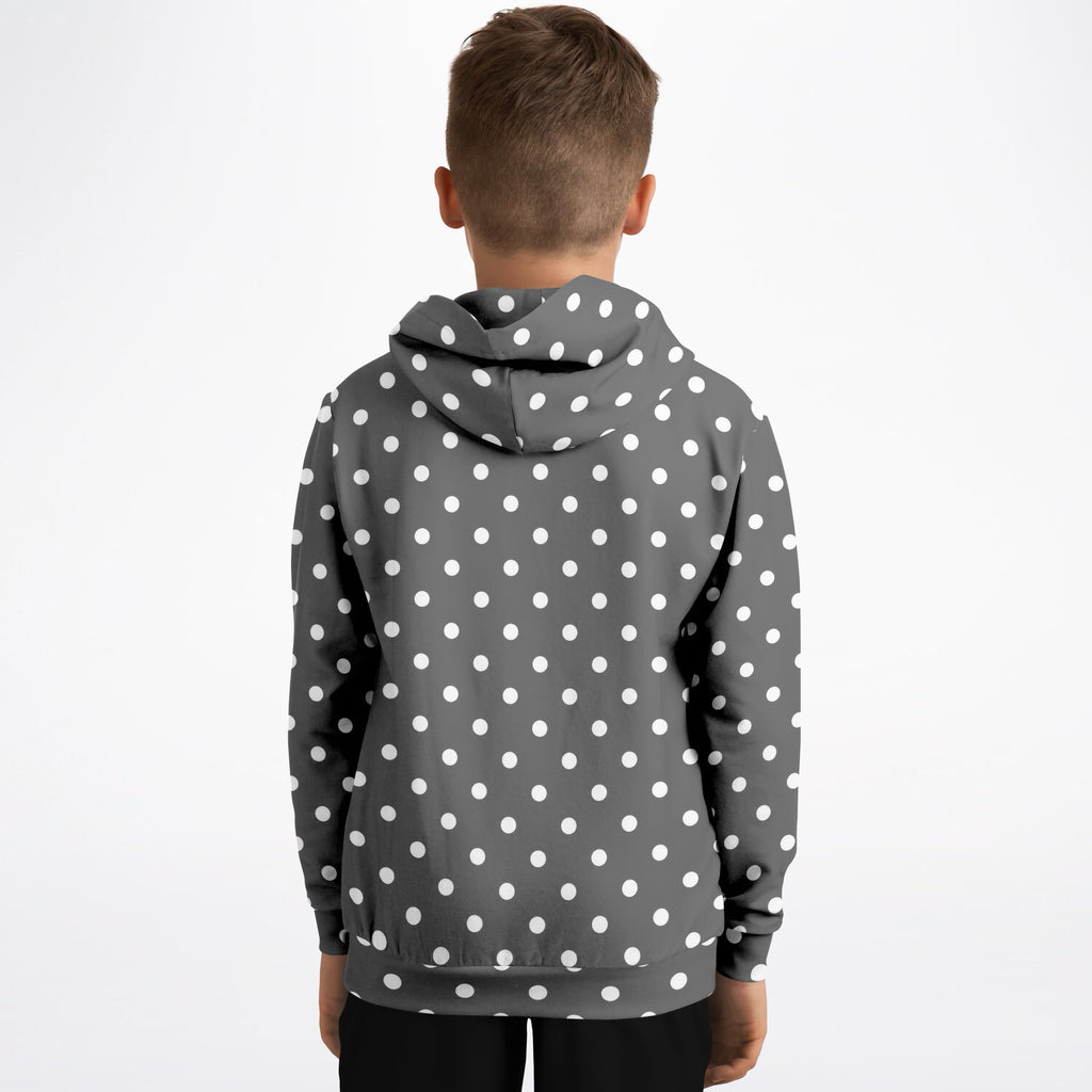 Kids Gray Polka Dot Hoodie – Ultra Comfy & Stretchy, Cozy Fleece or Lightweight Sports Fabric, Double-Layer Hood & Kangaroo Pocket