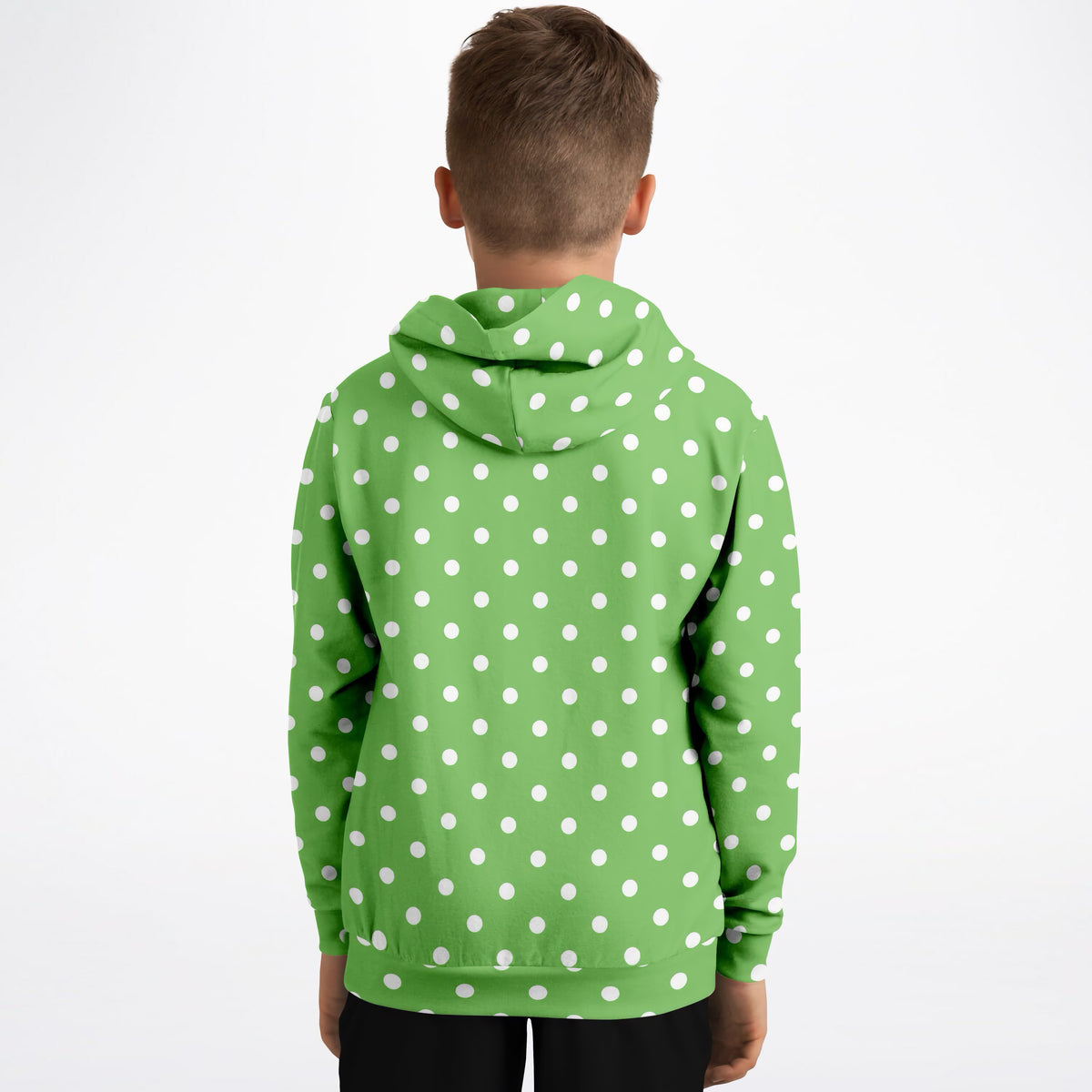 Kids Green Polka Dot Hoodie – Ultra Comfy & Stretchy, Cozy Fleece or Lightweight Sports Fabric, Double-Layer Hood & Kangaroo Pocket