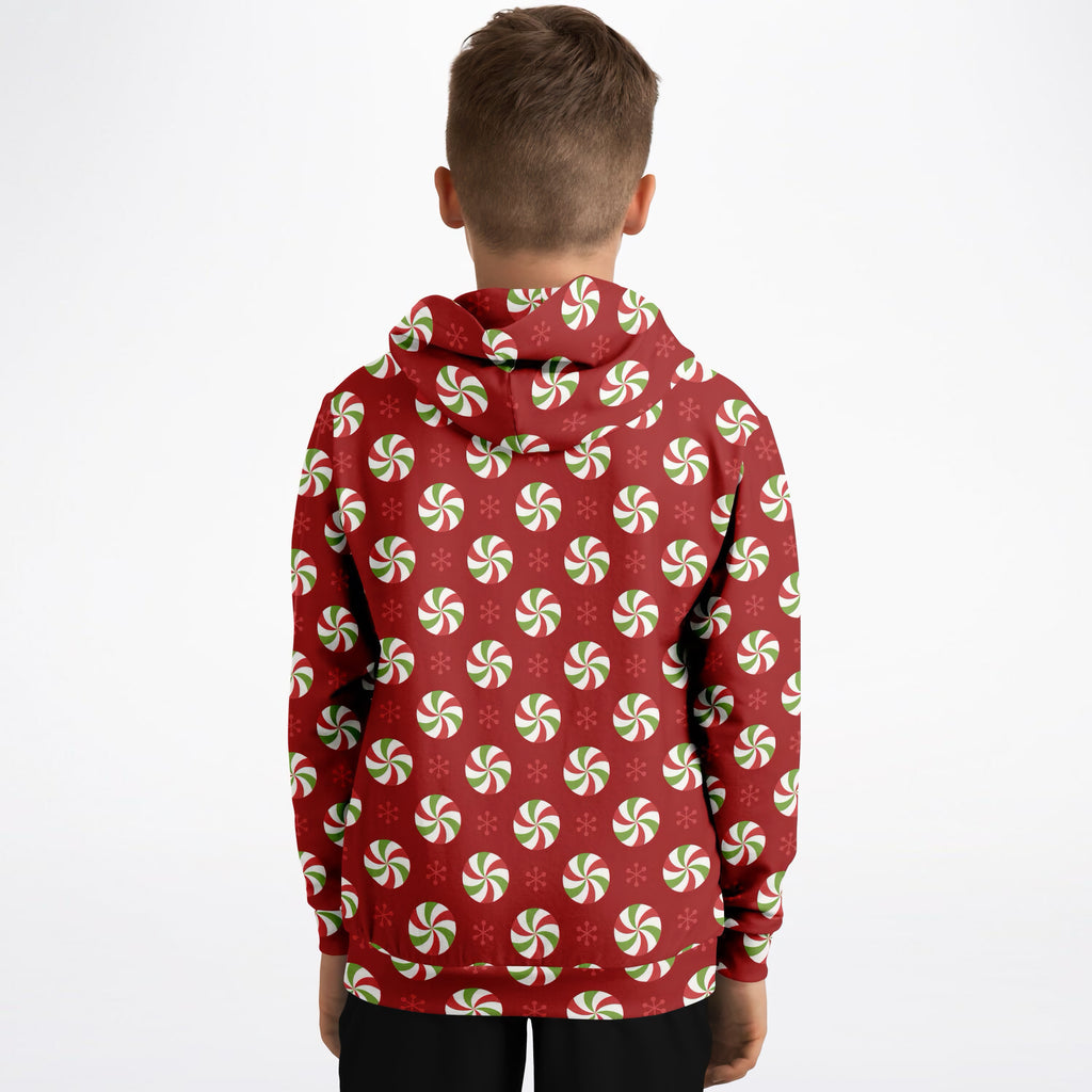 Kids Christmas Peppermint Candy Hoodie – Ultra Comfy & Stretchy, Cozy Fleece or Lightweight Sports Fabric, Double-Layer Hood & Kangaroo Pocket