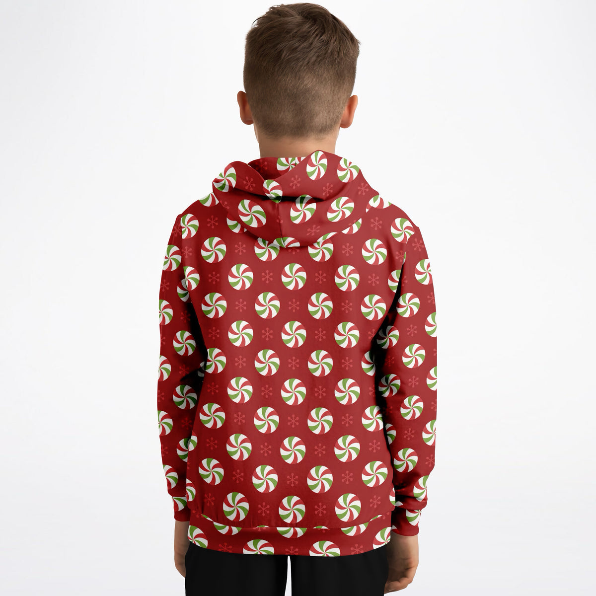 Kids Christmas Peppermint Candy Hoodie – Ultra Comfy & Stretchy, Cozy Fleece or Lightweight Sports Fabric, Double-Layer Hood & Kangaroo Pocket