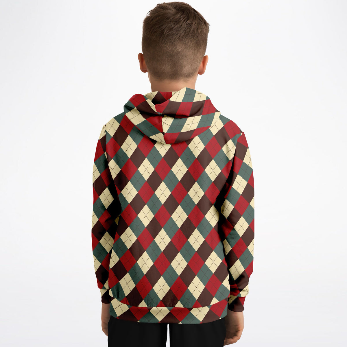 Kids Vintage Christmas Argyle Hoodie – Ultra Comfy & Stretchy, Cozy Fleece or Lightweight Sports Fabric, Double-Layer Hood & Kangaroo Pocket