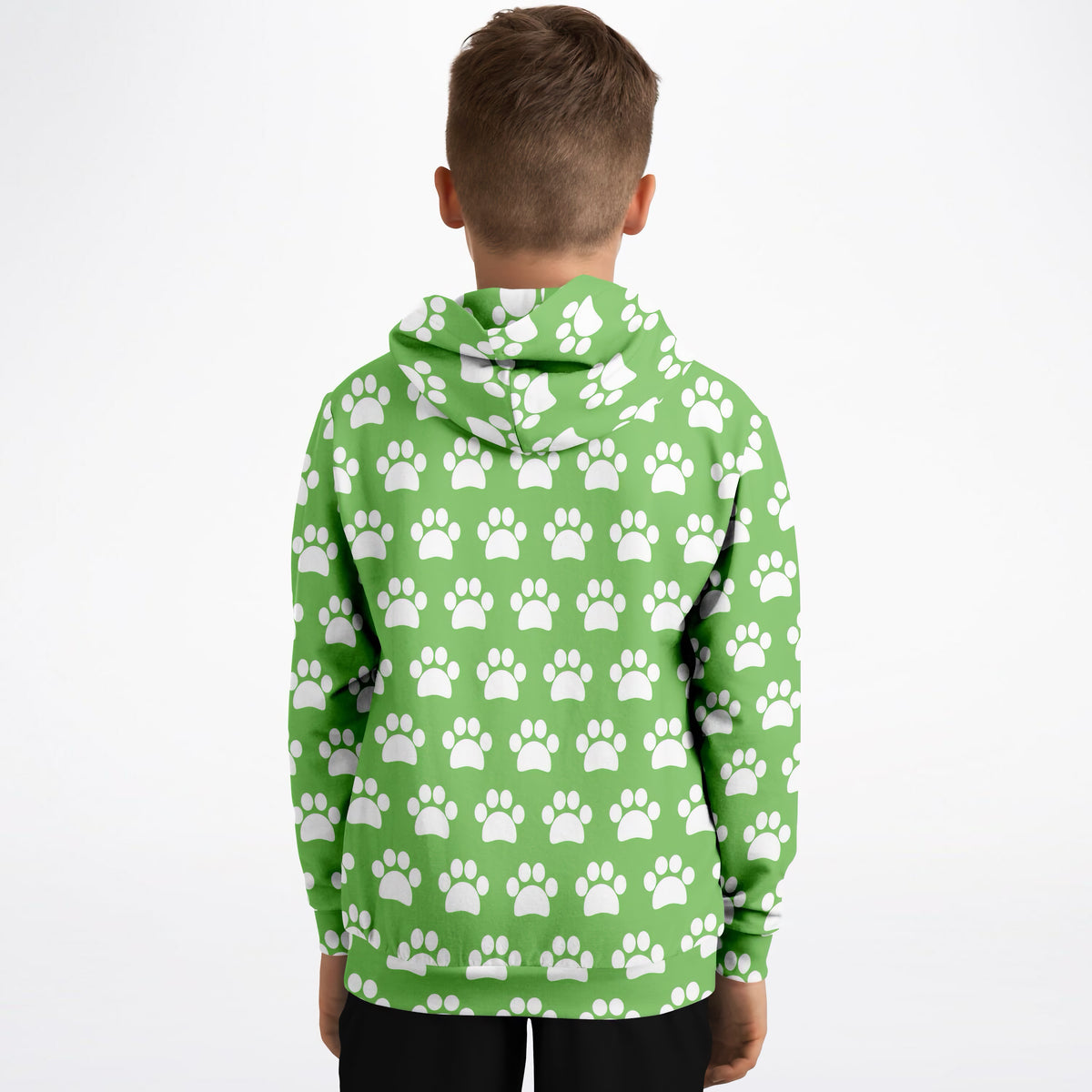 Kids Green Paw Print Hoodie – Ultra Comfy & Stretchy, Cozy Fleece or Lightweight Sports Fabric, Double-Layer Hood & Kangaroo Pocket